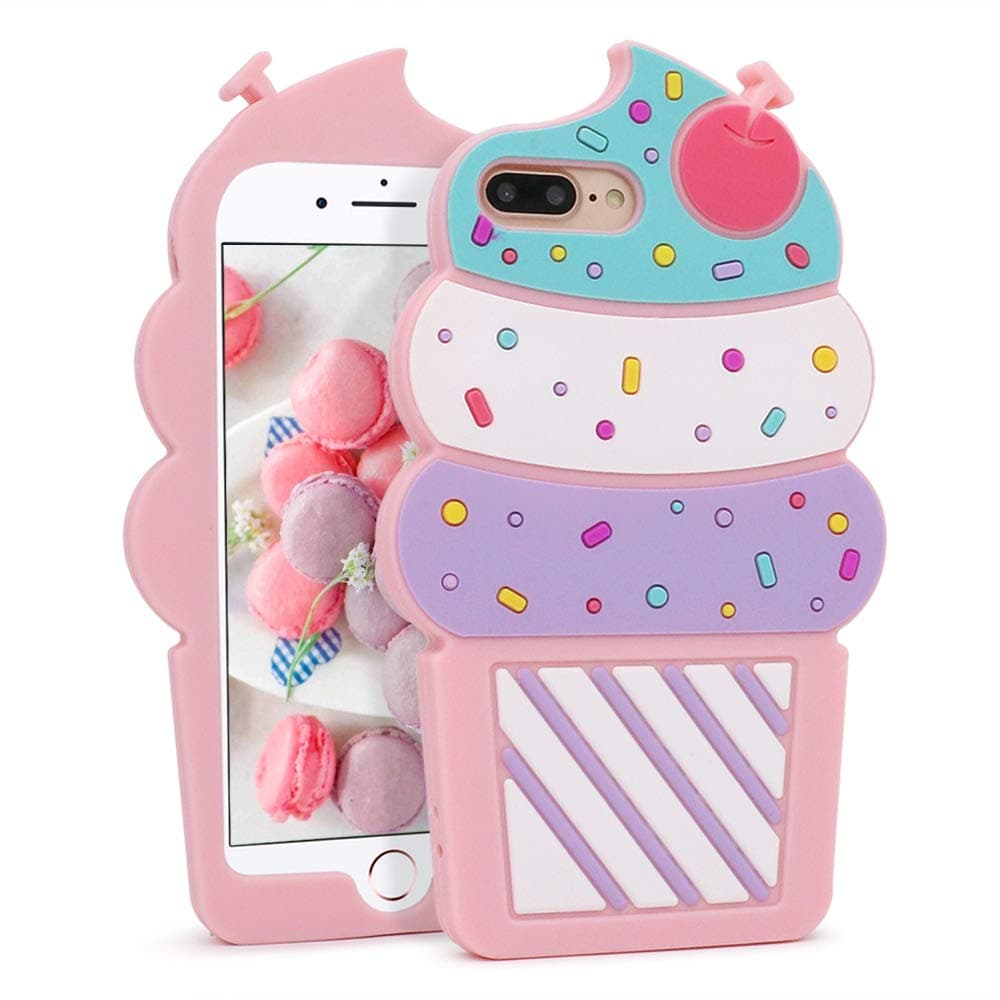Cute iPhone 7 Plus/8 Plus Case, Ice Cream iPhone 6 Plus/6s Plus Cases, Cupcakes 3D Cartoon Soft Silicone Full Protection Shockproof Cover for Girls Kids Women