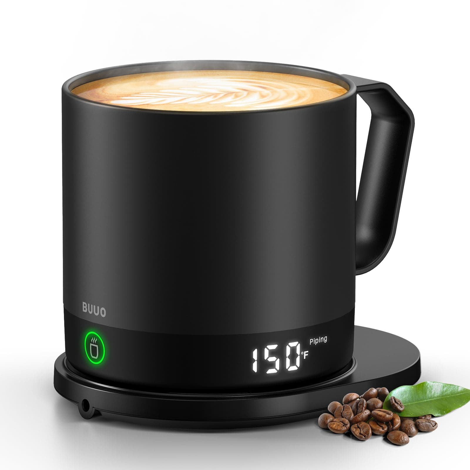 BUUO Temperature-Controlled Self-Heating Smart Coffee Tea Mug 16 Oz, Double-Sided LED Real-time Temperature Display with Maximum 214Min Battery Life