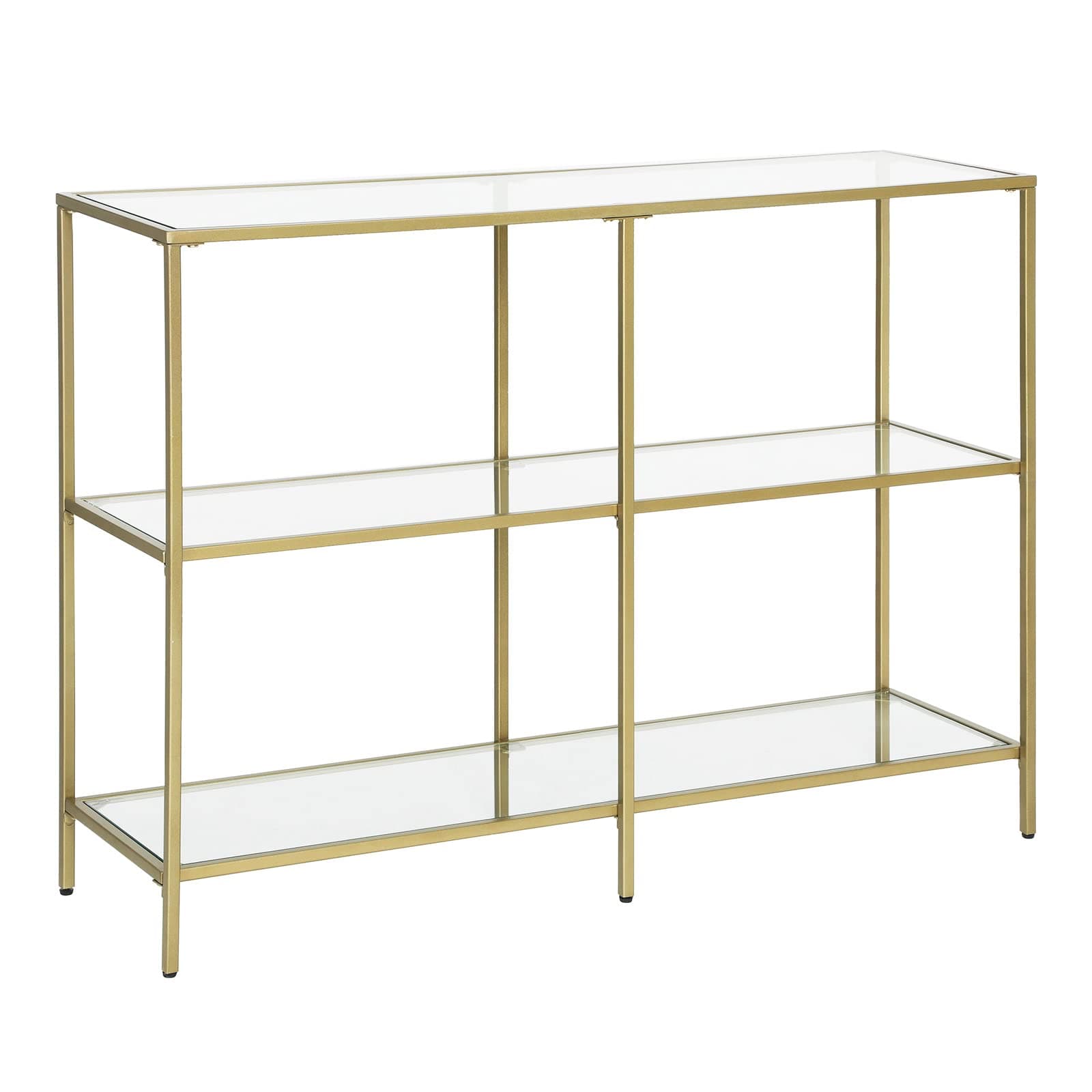 VASAGLE Console Table, Entryway Cabinet, 3 Tier Shelf, Tempered Glass, 100 x 30 x 73 cm, Metal Frame, Modern Style, Hallway, Living Room, Bedroom, Gold LGT27G