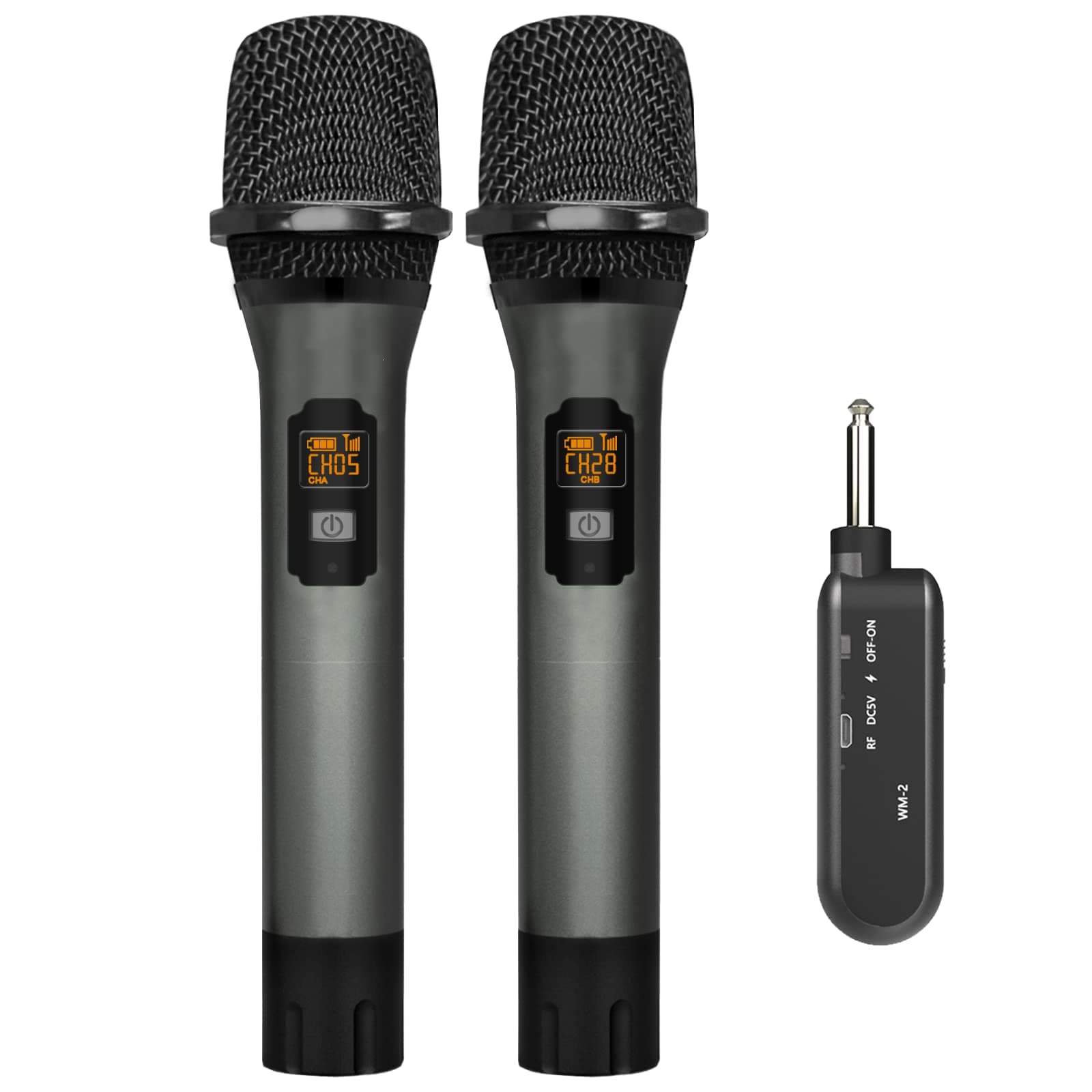 VeGue Wireless Microphone, UHF Cordless Dual Handheld Dynamic Mic Set with Rechargeable Receiver, for Karaoke Party, Voice Amplifier, PA System, Singing Machine, Church, Wedding, Meeting, 200ft (WM-2)