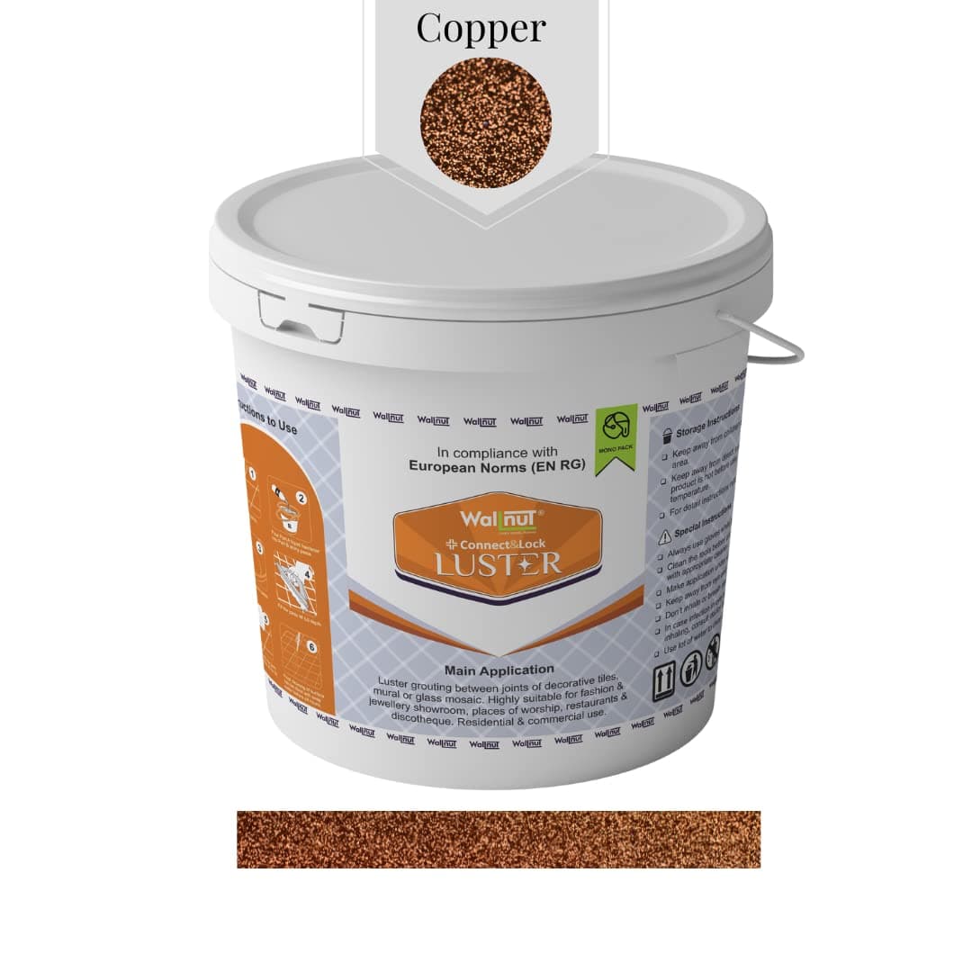 Wallnut 2 Component Epoxy Luster Grout | High Performance Epoxy Grout with Connect and Lock Advance Technology | Glitter for Tile & Stone Joint | Premixed Glitter for Uniform Finish - 1kg (Copper)