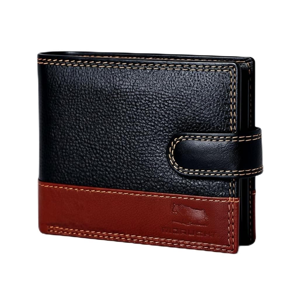 Mens RFID Blocking Real Soft Leather Passcase Wallet with Gift Box M75 Black/Brown