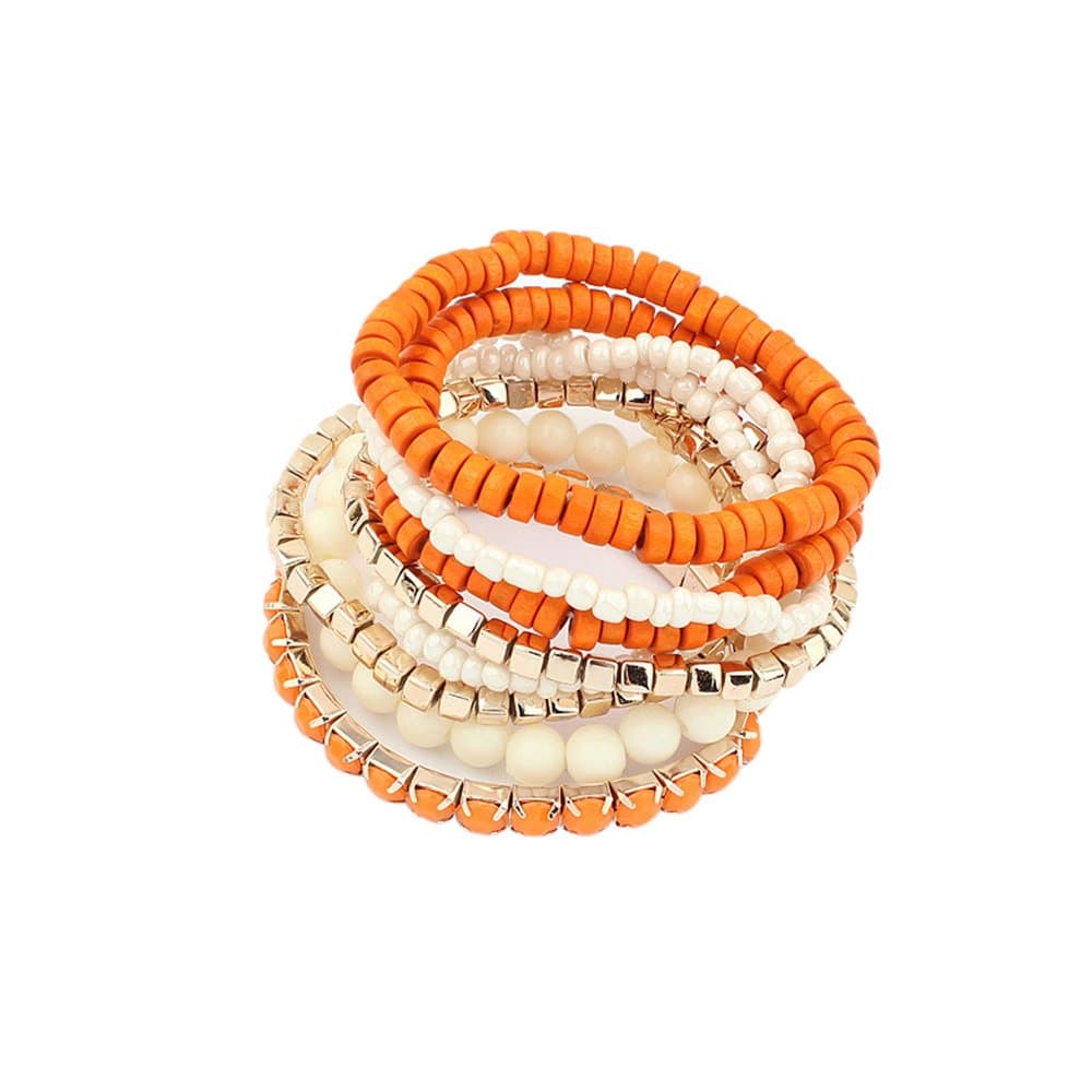Bohemian Beads Cube Multi Strand Stretch Stackable Bangle Bracelet Set (bl003172)