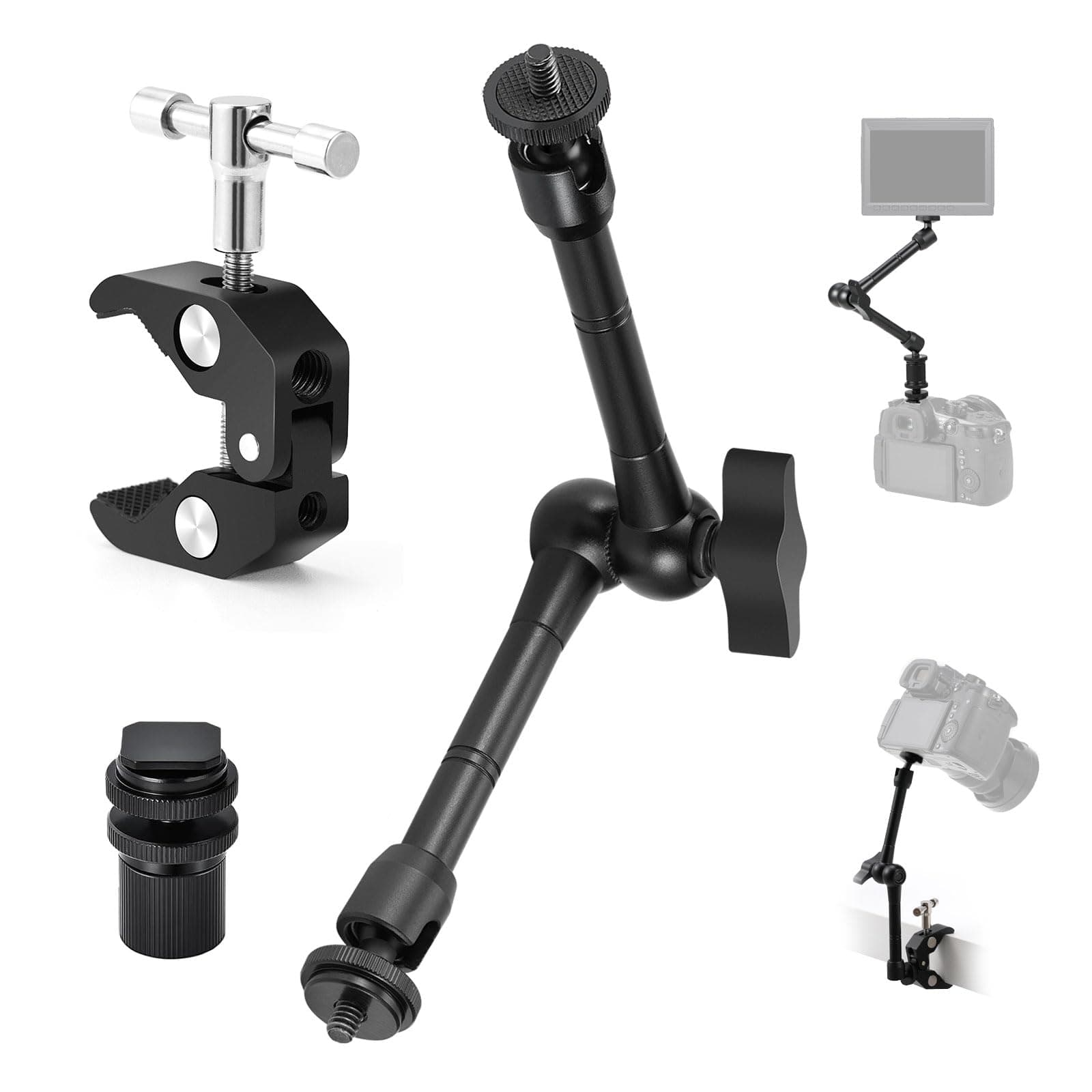 Magic Arm Camera Mount: Camera Clamp Tripod with Super Clamp, Flexible Articulated Arm Tripod Camera Table Tripod Table Mount Studio Clamp with 1/4 Inch 3/8 Inch Thread and Hot Shoe Mount