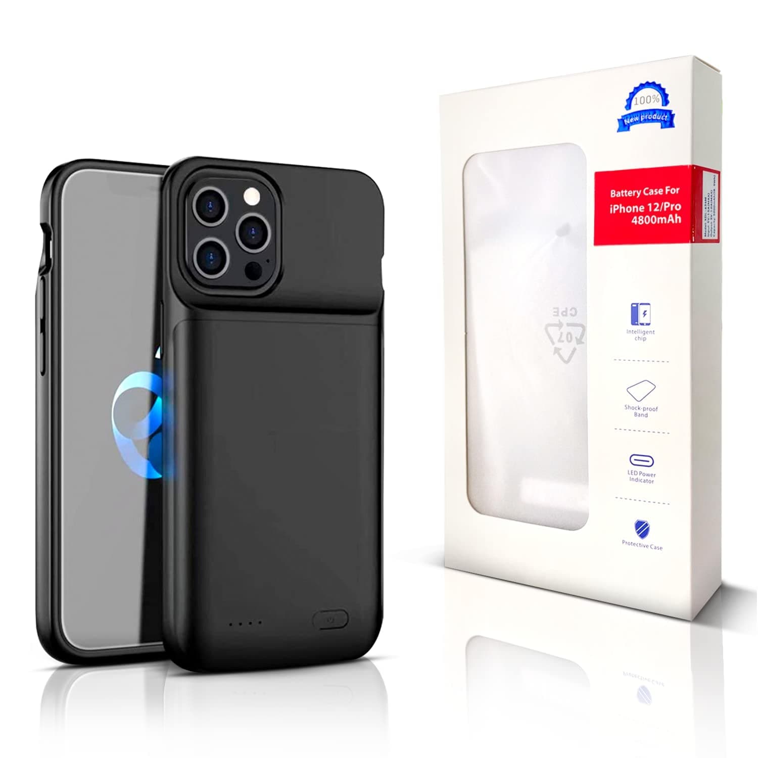 Battery Case for iPhone 12/12 Pro & Pro Max Slim Portable Protective Extended Charger Cover With Wireless Charging Compatible With iPhone 12/12 Pro & Pro Max (Black 4800 mAh 12/12 Pro)