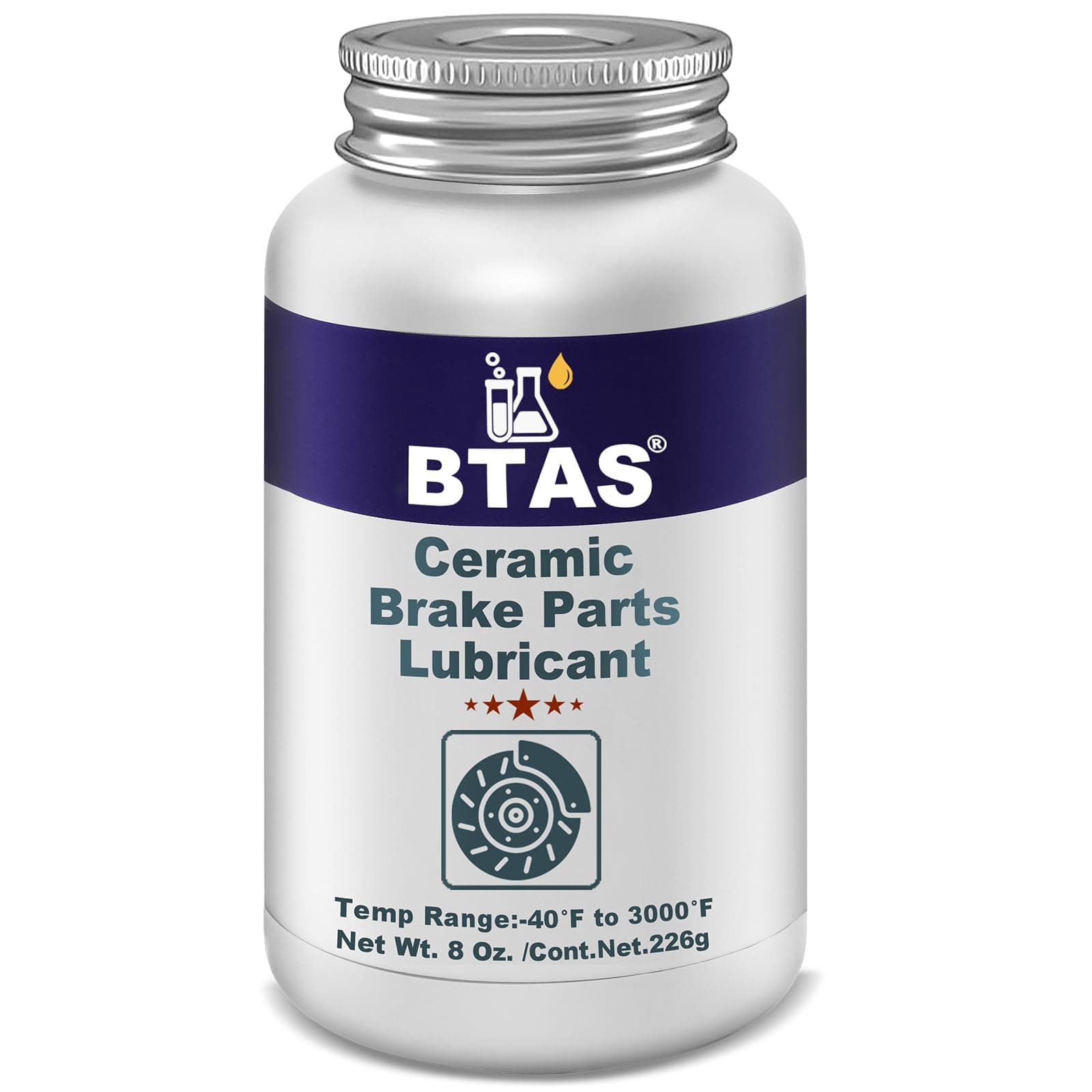 BTAS Silicone Brake Grease Lubricant for Brake Caliper Pad Pin Parts Lube, Synthetic Ceramic Brake Grease with Brush 8 oz