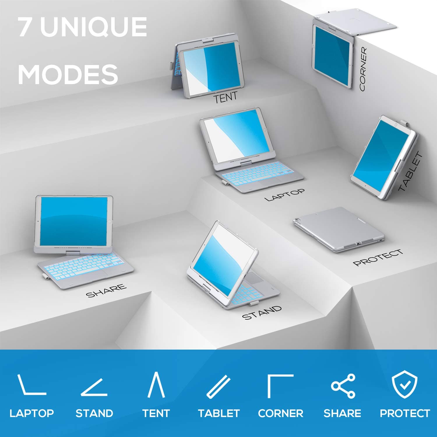 typecase Touch Case with Keyboard for iPad 9th Generation (10.2", 2021), Multi-Touch Trackpad, 10 Color Backlight, 360, Thin & Light - iPad 8th Gen (2020), 7th Gen (2019), Air 3, Pro 10.5 (Silver)