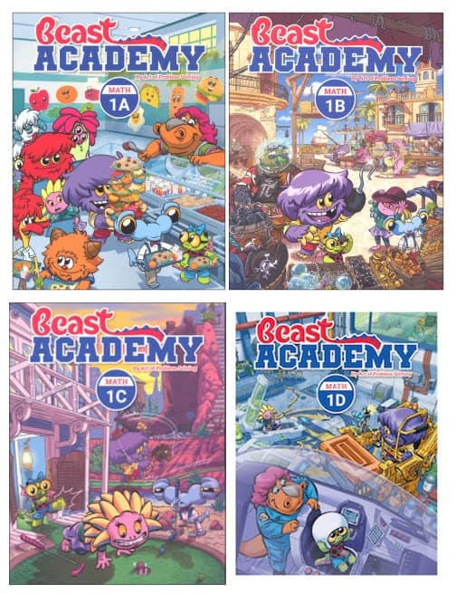 Beast Academy Grade 1 Math Guide and Practice (Combined Volume) Complete 4 Books Set - Math 1A, Math 1B, Math 1C, Math 1D
