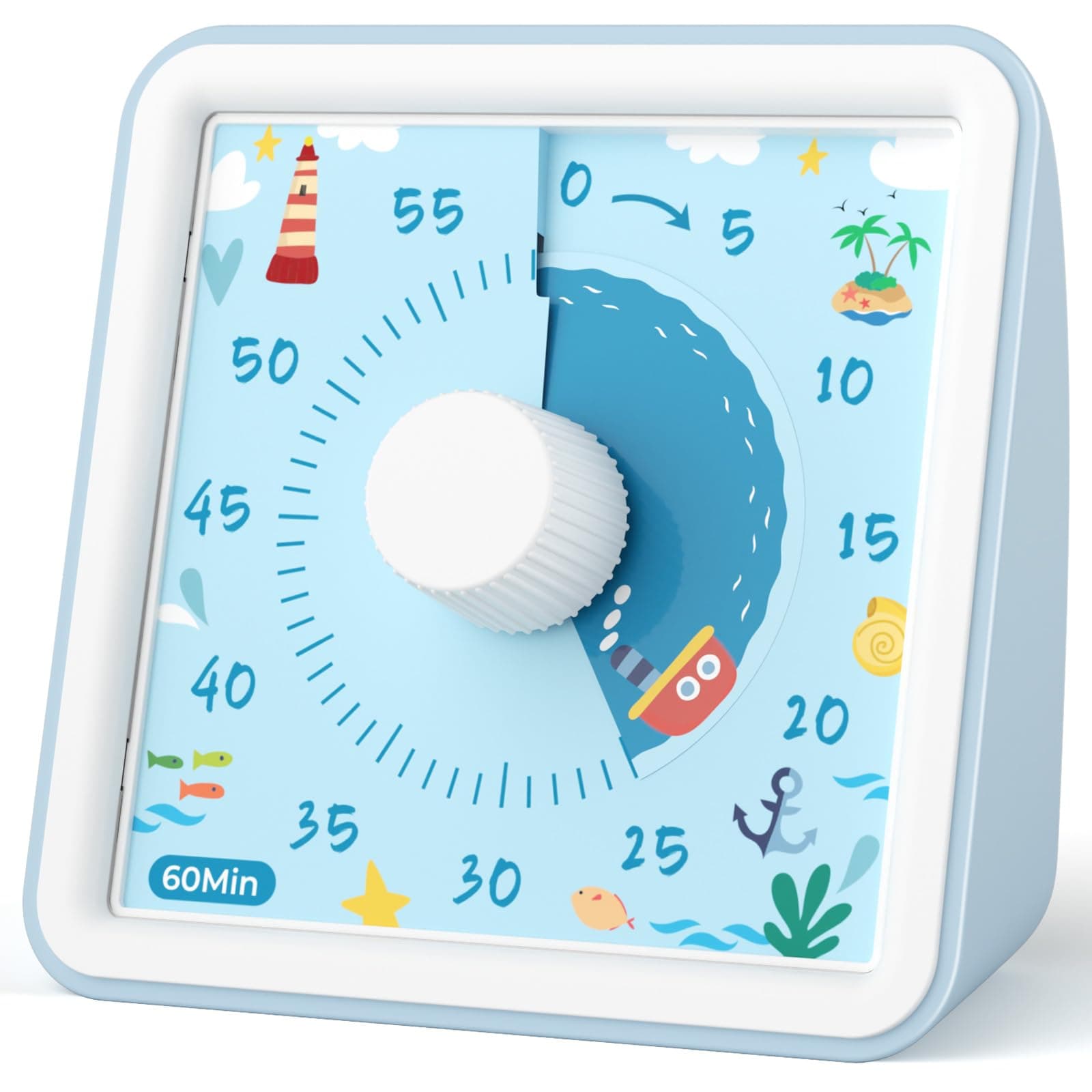 LIORQUE Visual Timer for Kids, 60 Minute Visual Countdown Timer for Classroom Teaching Cooking, Kids Time Management Tools with Silent Operation & Boat Pattern Design