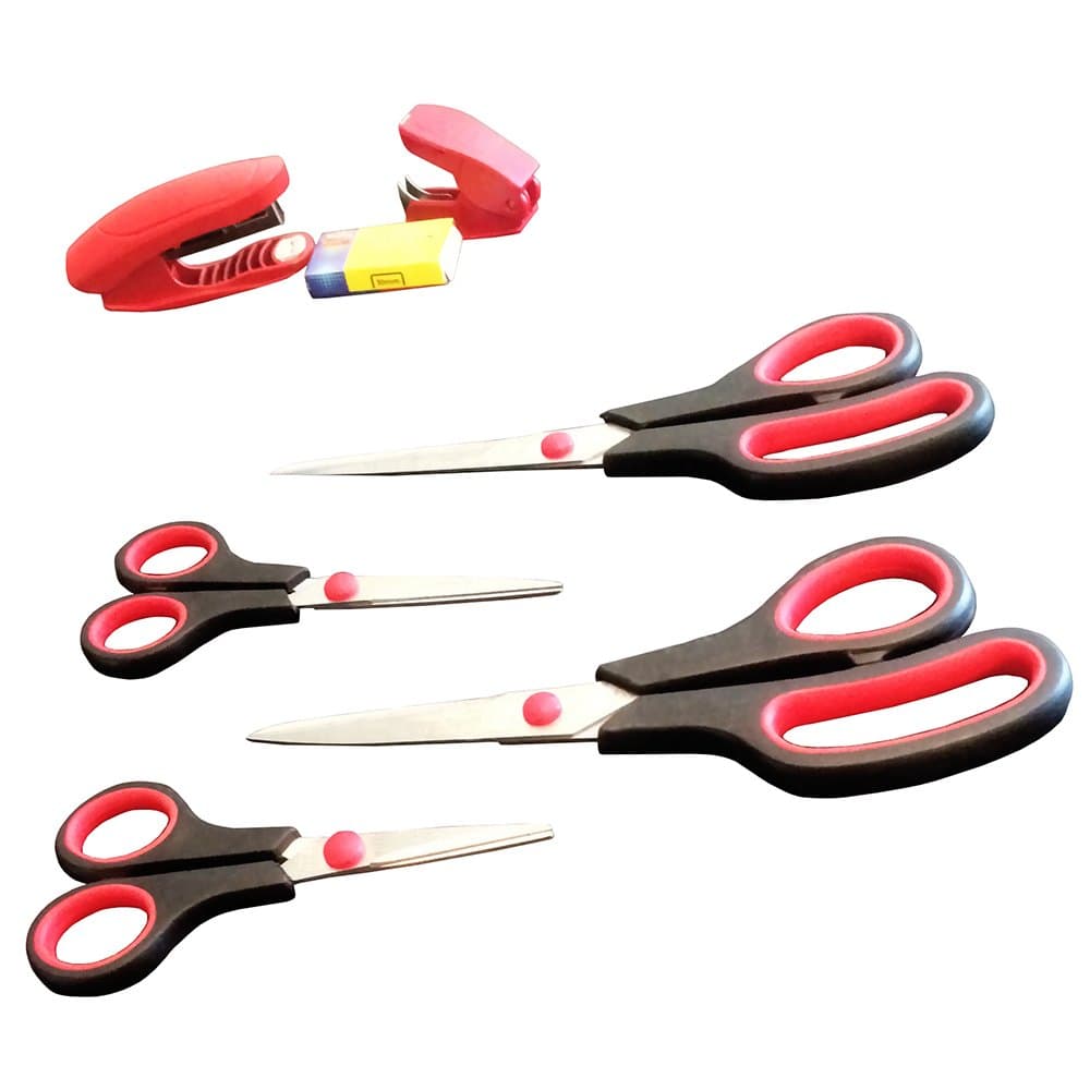 Scissors Set- Multi-size Scissor 4 Pack For Any Size Cut Or Craft With BONUS Mini Office Stapler and Staple Puller/Remover