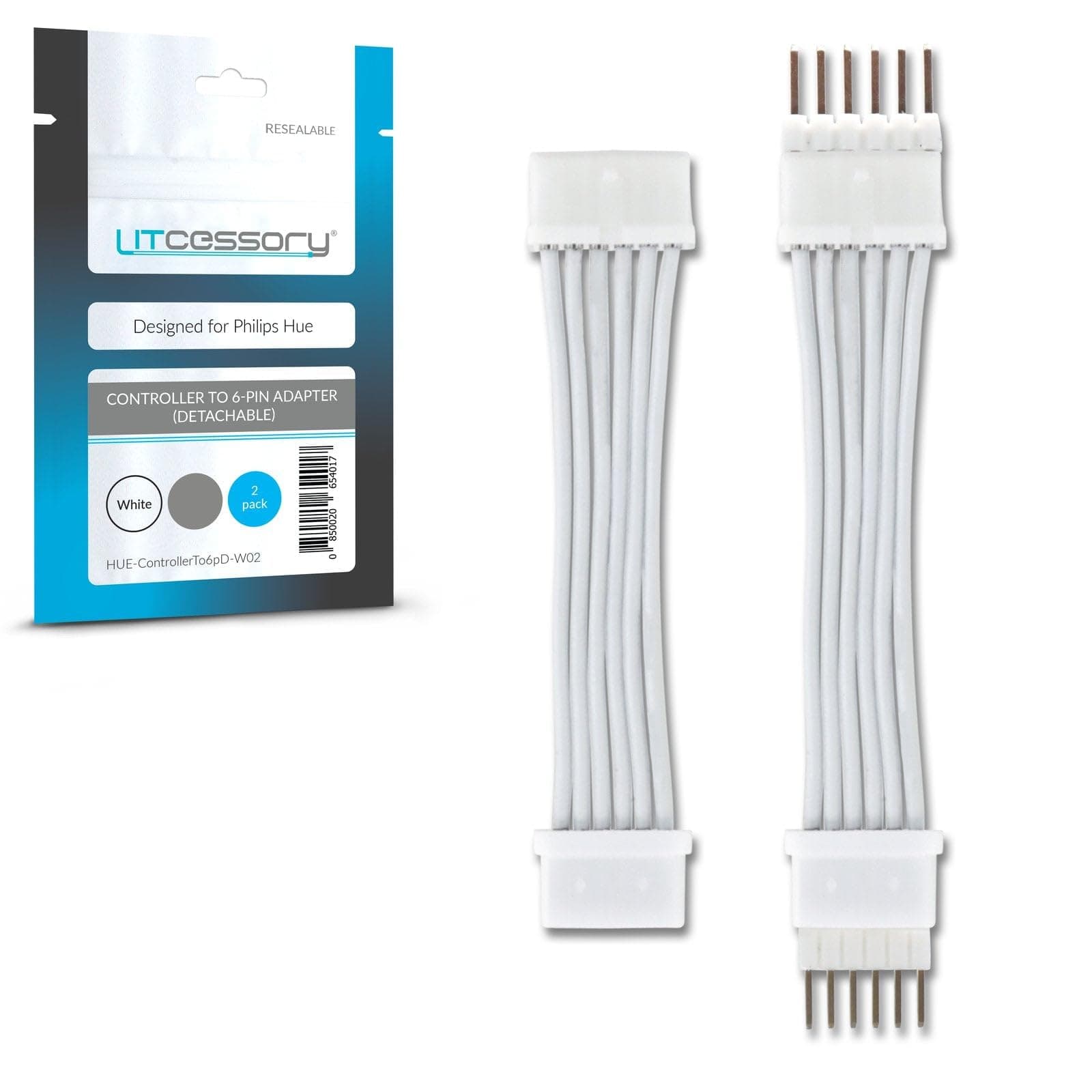 Litcessory Controller to 6-Pin Adapter for Philips Hue/Solo Lightstrip (Detachable Version, White - Micro 6-PIN V4 / Solo Lightstrip)