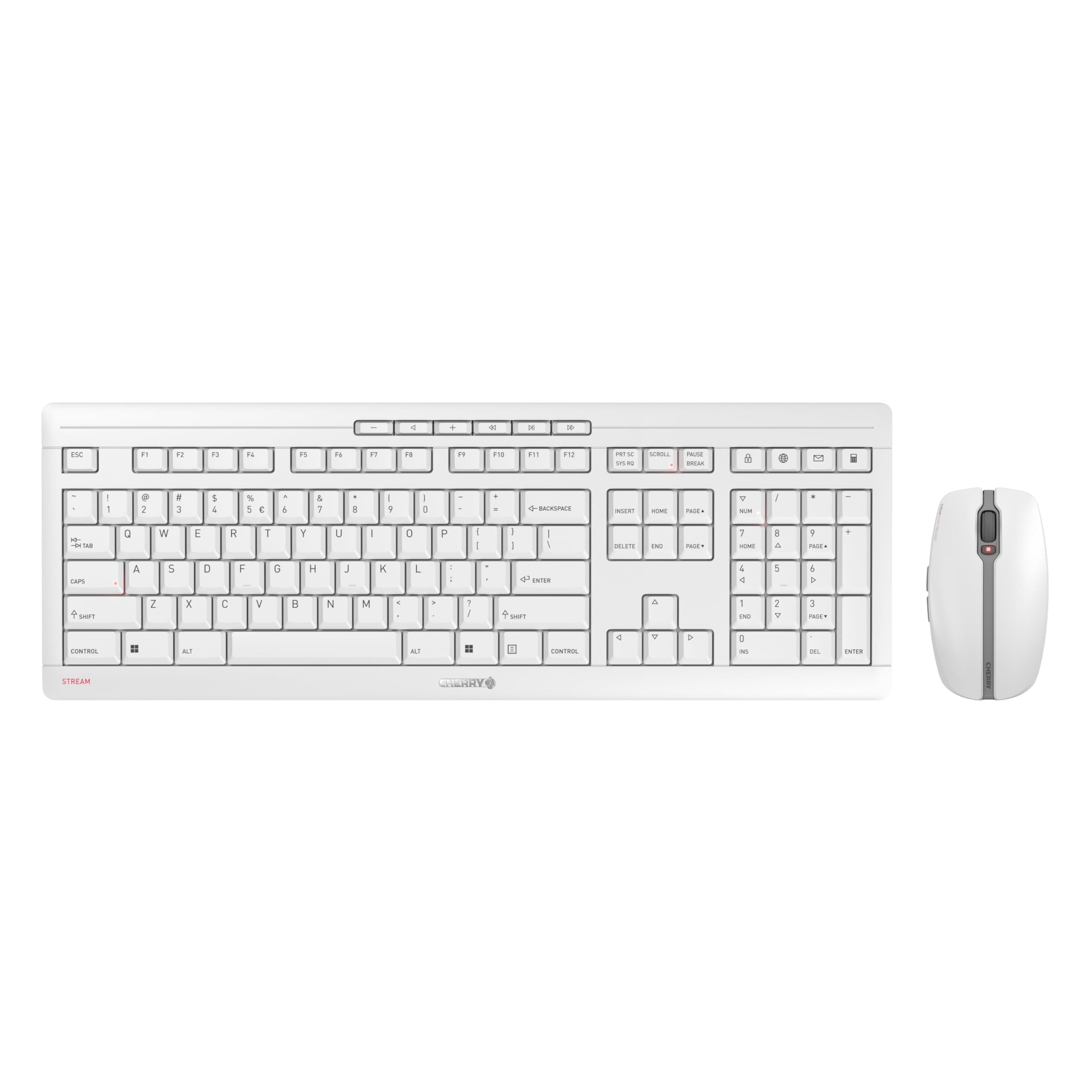 Stream Desktop, Wireless Keyboard & Mouse Combo, 2.4 GHz Connection, Quiet Keys, Slim Design, Comfortable Writing, Battery-Powered, QWERTY, White-Gray
