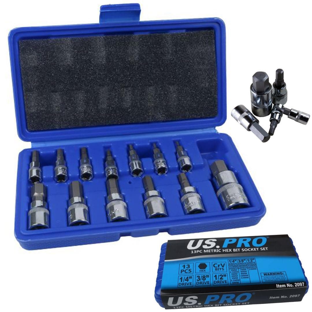 Trade Quality 13 pc Metric Hex Bit Socket Set 2 to 14mm in Case B2097