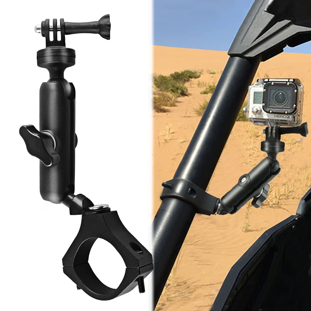 UTV ATV Camera Mount, Compatible with GoPro, 1.75-2 inch Roll Bar, Aluminum Alloy, Easy Installation, Rotatable 360 Degree Ball Head, Black