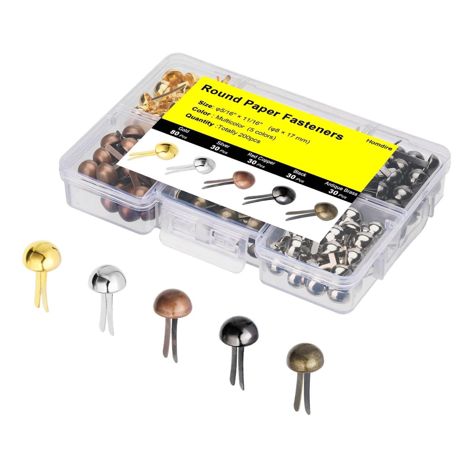 Brads for Paper Crafts, 200pcs Multicolor Metal Paper Fasteners, 8x17mm Fasteners for Crafts, Paper Brads, Round Head Fasteners, Split Pin