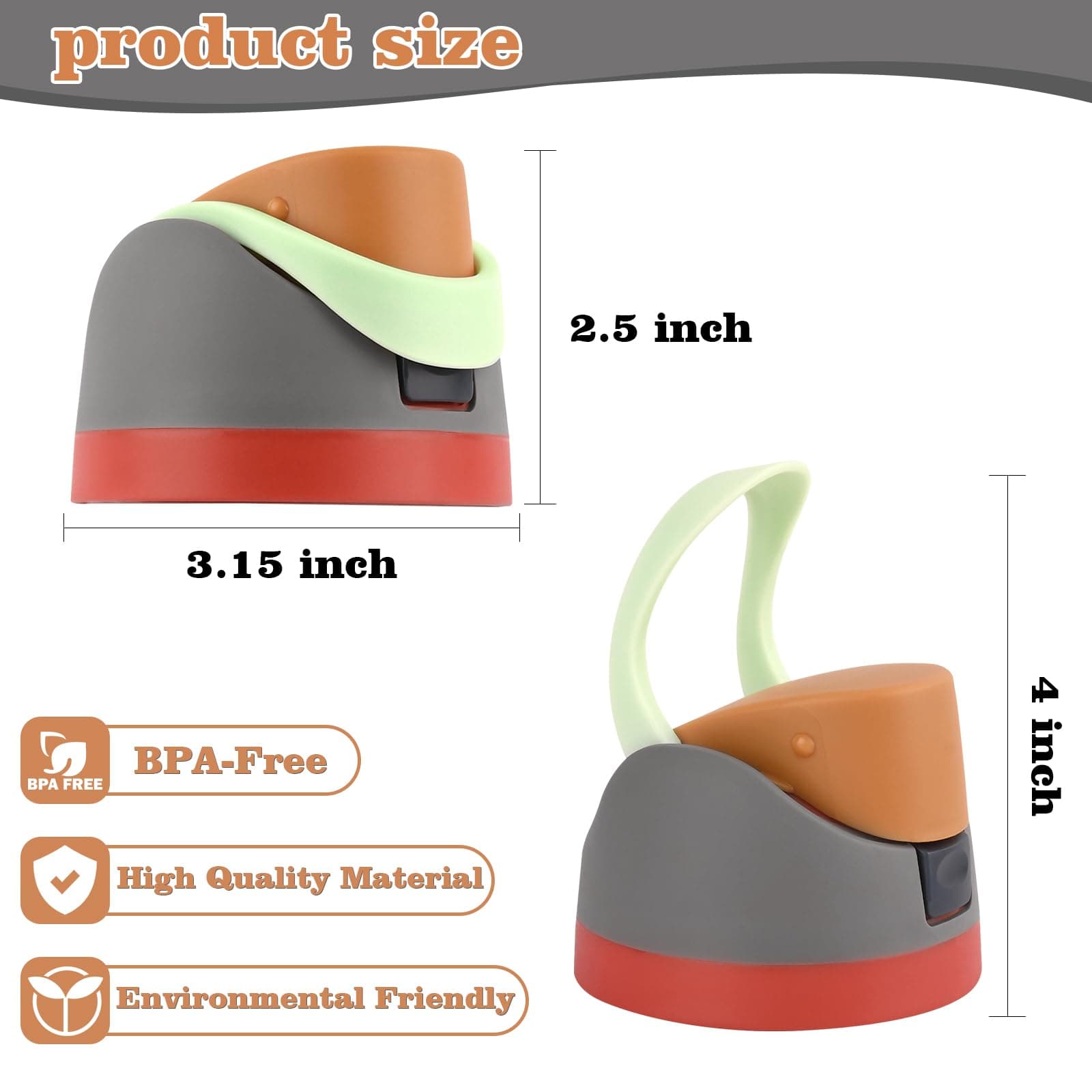 Moukiween Replacement Cap for Owala Freesip Bottle, One Button Water Bottle Top Lid Accessories Compatible with Owala Cup 16oz 24oz 32oz 40oz, BPA-Free, No Water Leakage, Grey Orange