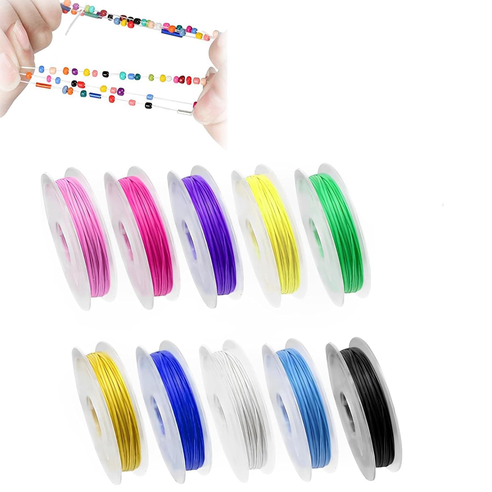 10 Rolls Bracelet String, Bracelet Elastic, String for Bracelet Making, Bracelet Making String for Jewellery Making & DIY Bracelets, Necklaces, Crafts, Decorations (0.6mm X 10m - 10 Colors)