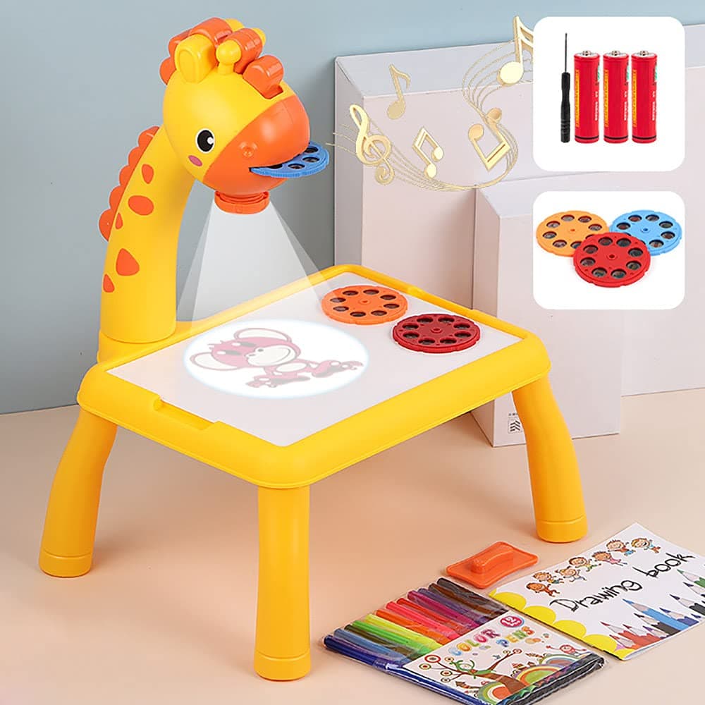 KIDS Projector PAINTING DESK Drawing Board Table With Projection Function Children Painting Table Educational Toys - Assorted Color