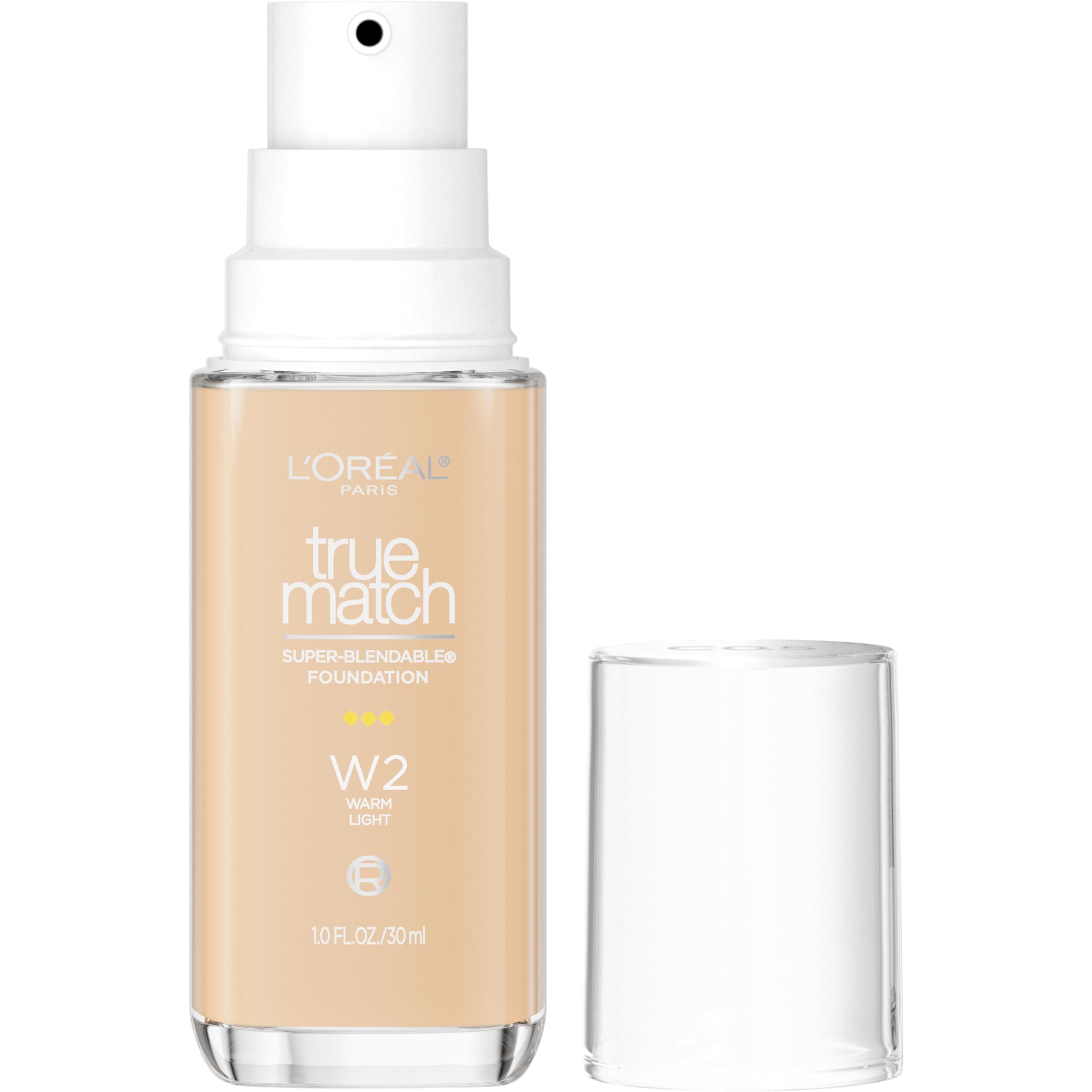 L’Oréal Paris True Match Super-Blendable Foundation, Medium Coverage Liquid Foundation Makeup with SPF 17, W2, Light, 1 Fl Oz