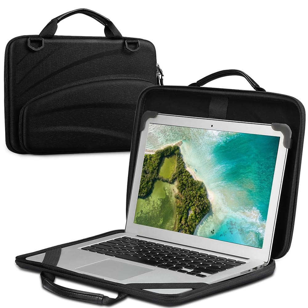 13-14 Inch Chromebook Sleeve Case - Protective Briefcase Shoulder Bag with Accessory Pouch for Up to 14" MacBook Samsung Dell Acer ASUS Lenovo HP Laptop Notebook Ultrabook (Black)