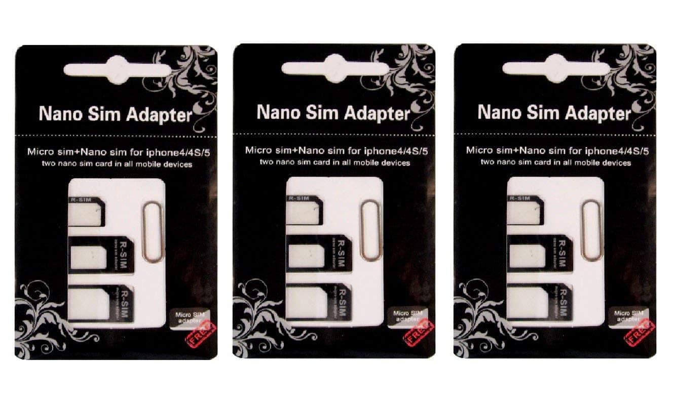 SIM Card Adapter KIT 3-Pack by R-SIM (9 Total Adapters: Nano to Micro, Nano to Regular, Micro to Regular) with SIM Extractor/Pin Ejector (Black)