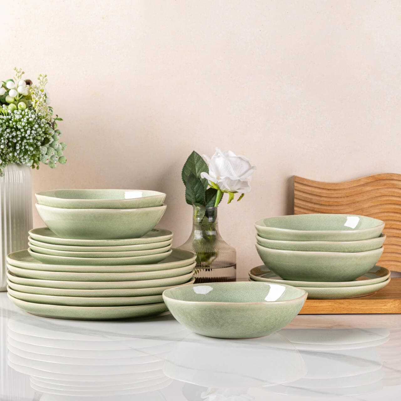 AmorArc Ceramic Dinnerware Sets,Handmade Reactive Glaze Stoneware Plates and Bowls Sets,Highly Scratch Resistant | Dishwasher & Microwave Safe Dishes Set,Service for 6 (18pc)