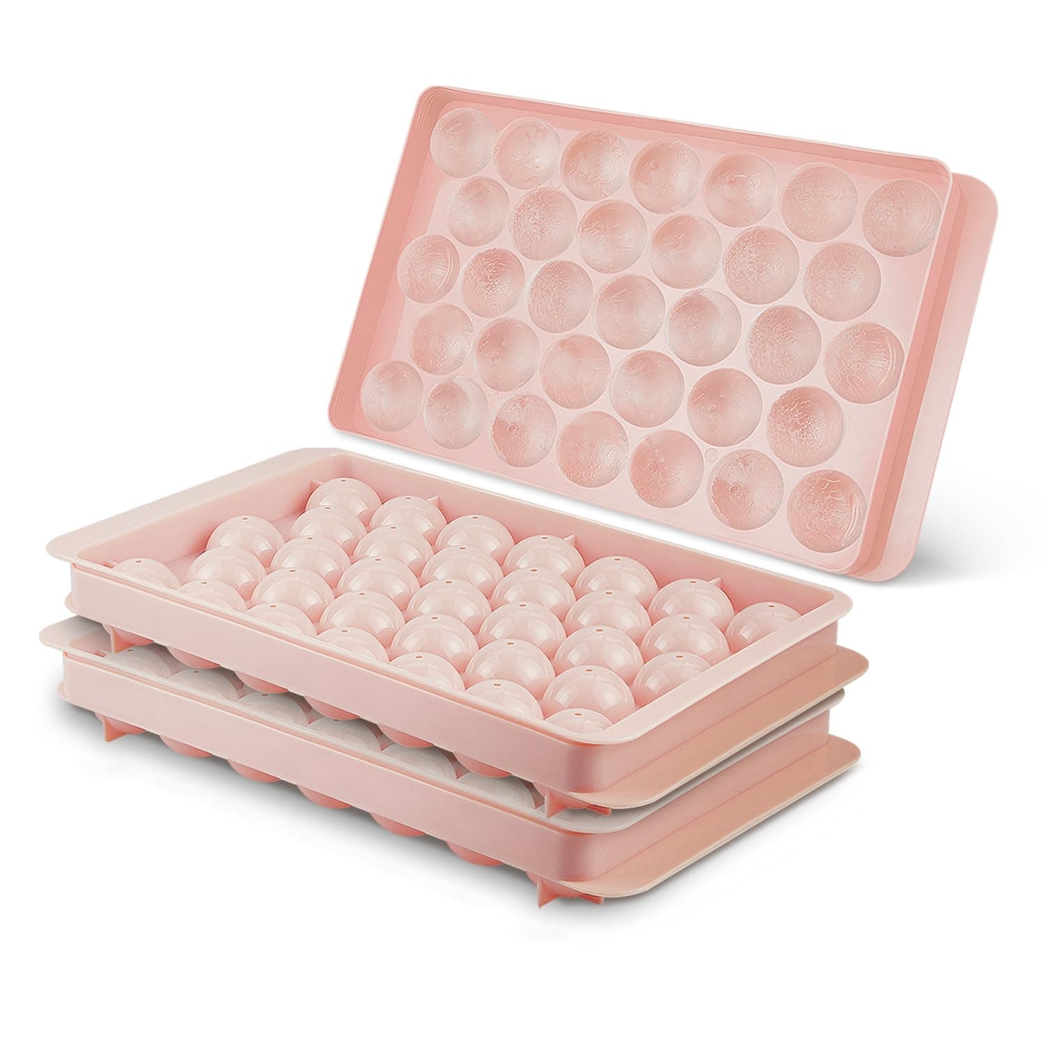 2 Pack Ice Cube Trays For Freezer, Ice Ball Maker Mold Mini circle Round Ice Cube Mold with Lid 1.2in X 66PCS for Cocktail Whiskey Tea Coffee