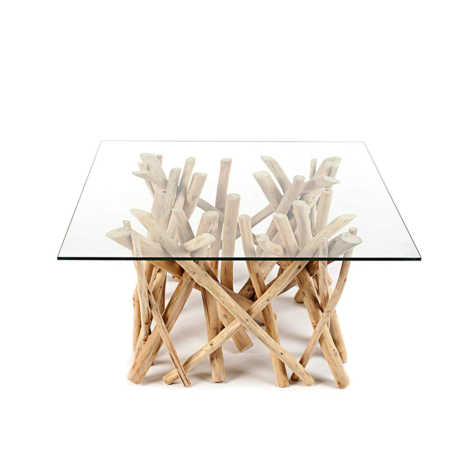 Coffee Table Side Table Algarve Driftwood Solid Floating Wood Natural Glass Table