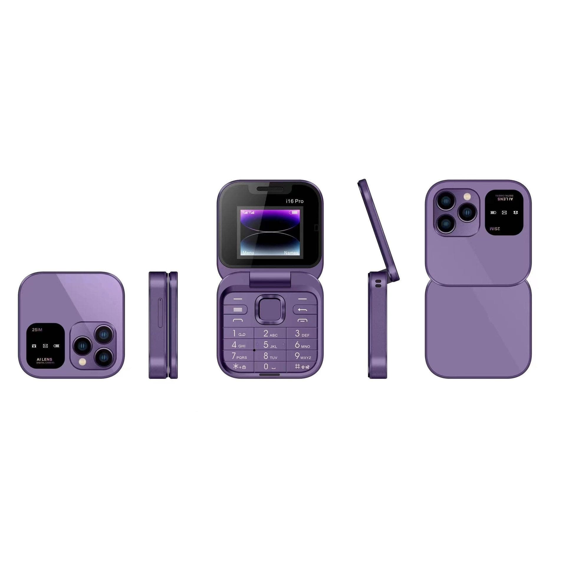 i16 PRO Mini Flip Mobile Phone,Simplicity and Ease of Use Affordability Lightweight and Portable (Purple)