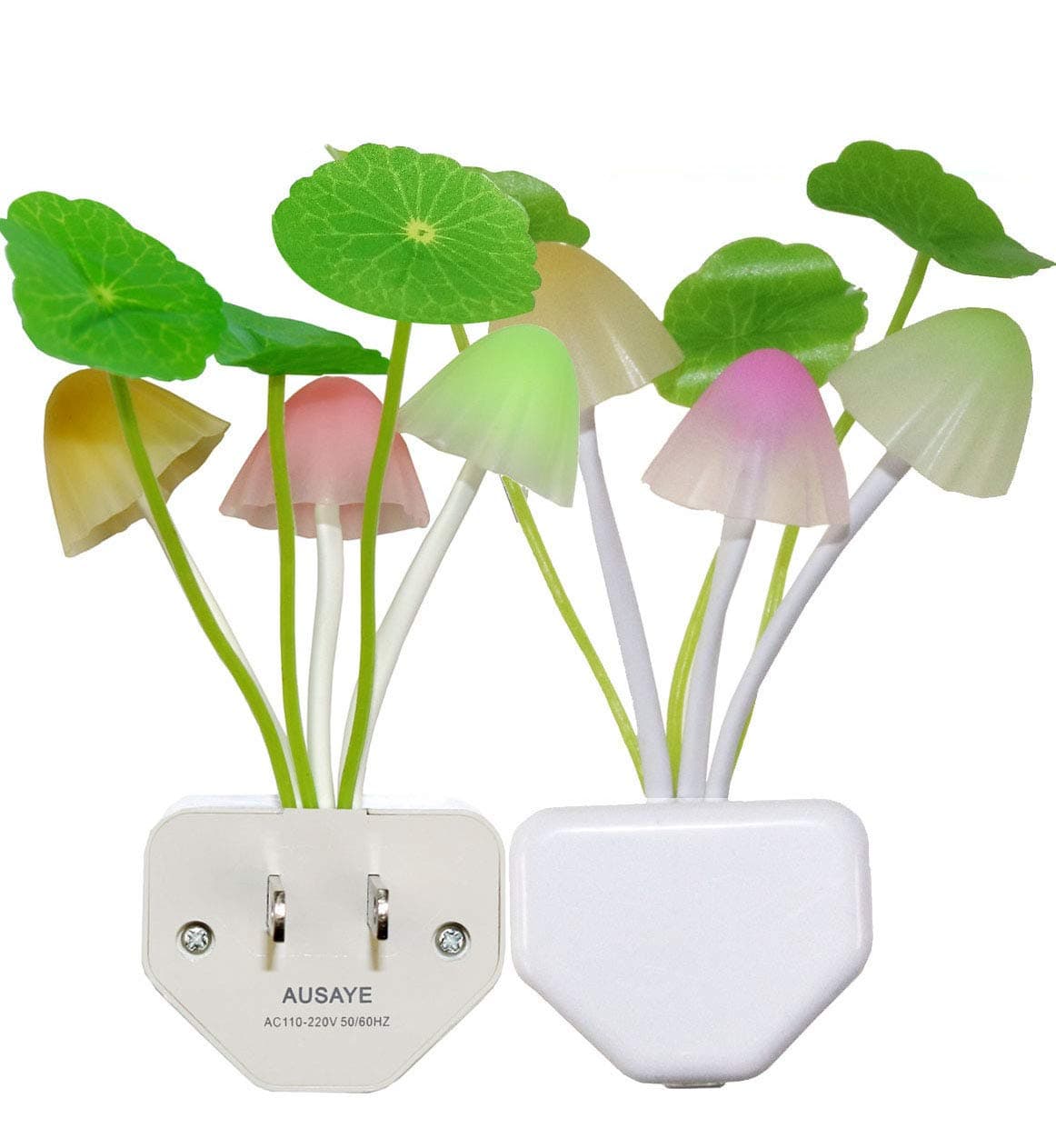 AUSAYE 2 Pack Sensor Led Night Light Plug-in Wall Lamp Color Changing Mushroom Night Light for Kids Adults NightLight Bedroom,Bathroom,Toilet, Stairs, Kitchen