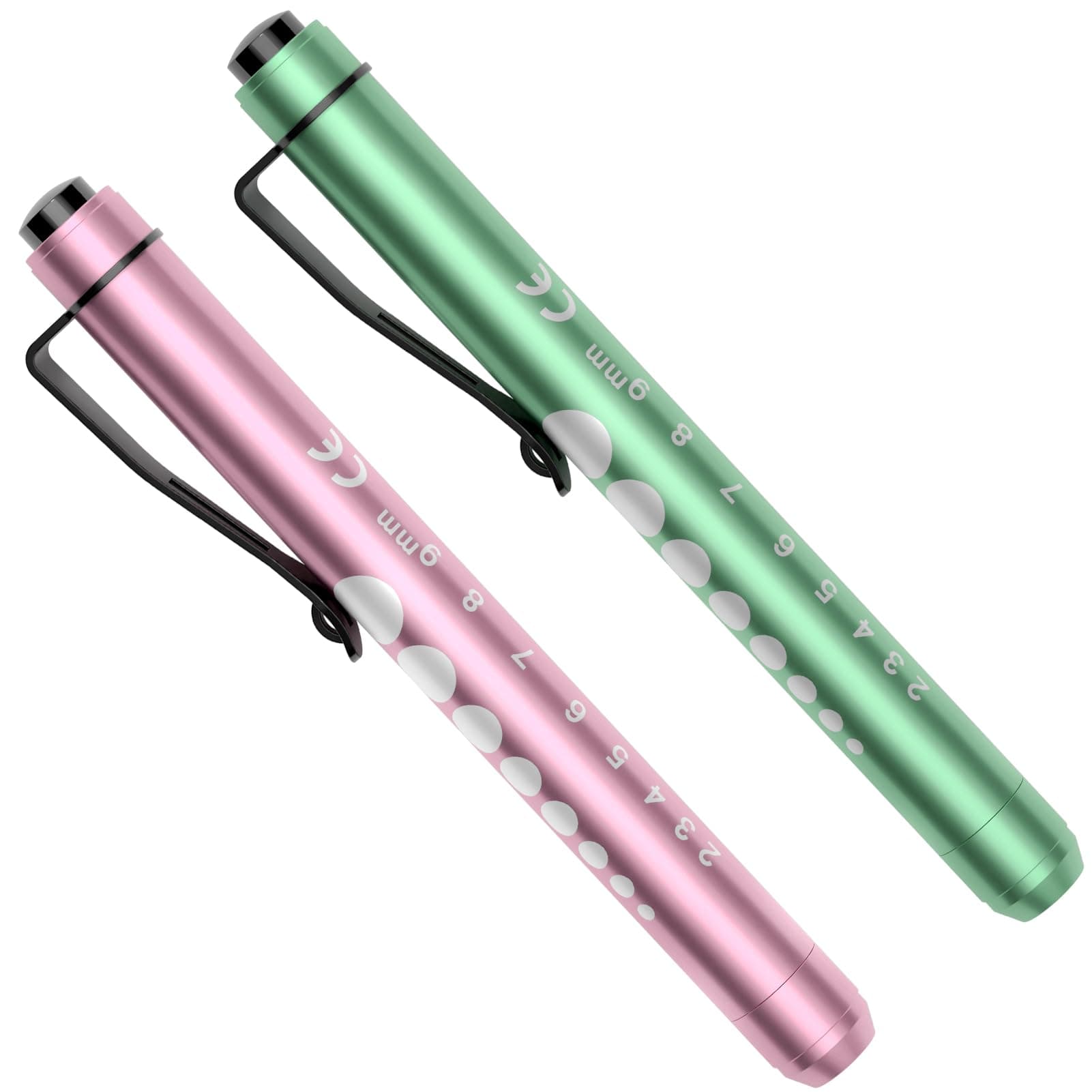 RISEMART Pen Torch, 2PCS Pen Light LED Pupil Gauge Pen Torches for Nurses Doctors Paramedic EMT Emergency Penlight Flashlight with Pocket Clip (RosePink &Green)