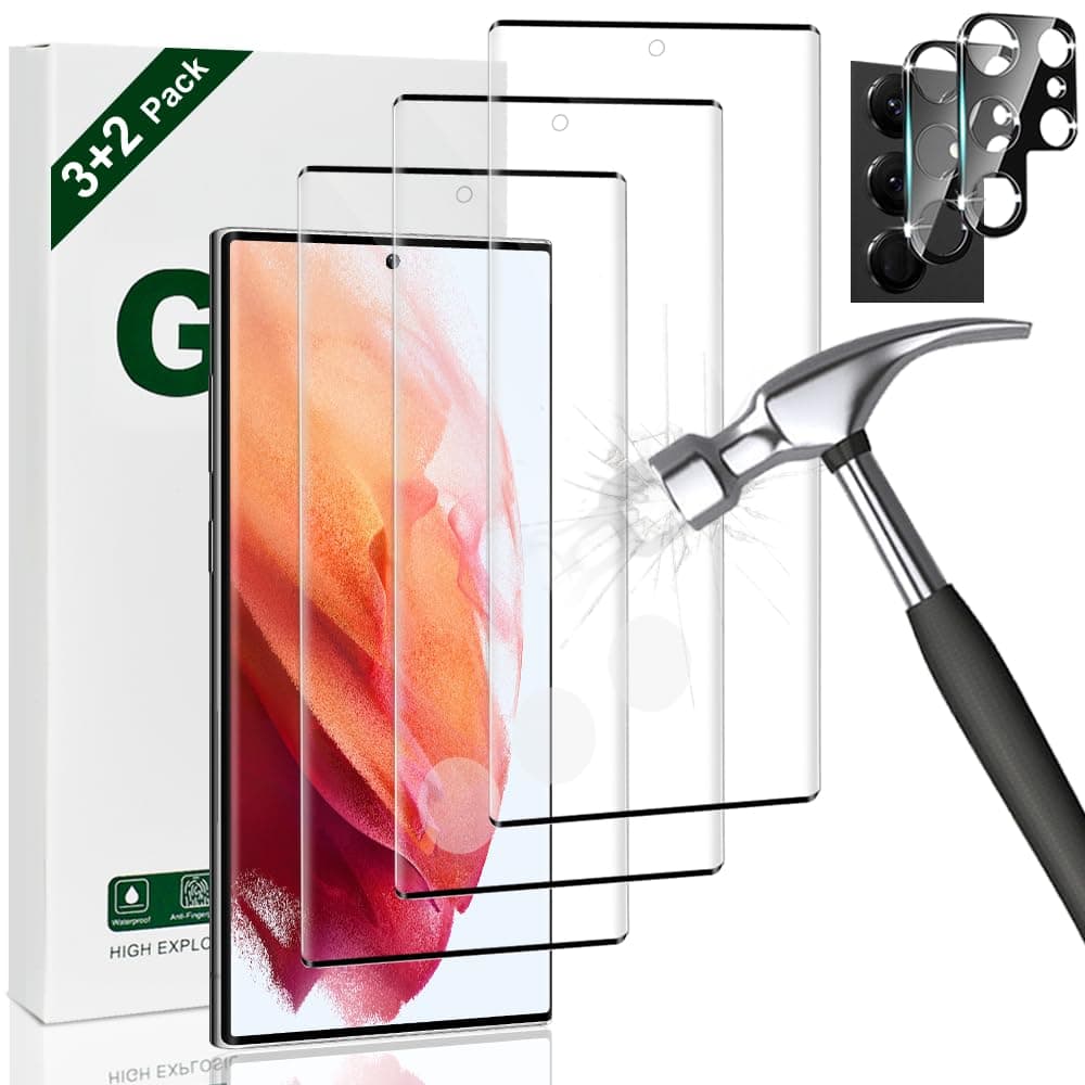 Galaxy S22 Ultra Screen Protector- [3+2 Pack] Premium Tempered Glass Screen Protector for Samsung Galaxy S22 Ultra 5G 6.8 Inch- 9H Hardness Scratch Resistant - Easy Installation and Fingerprint Unlock