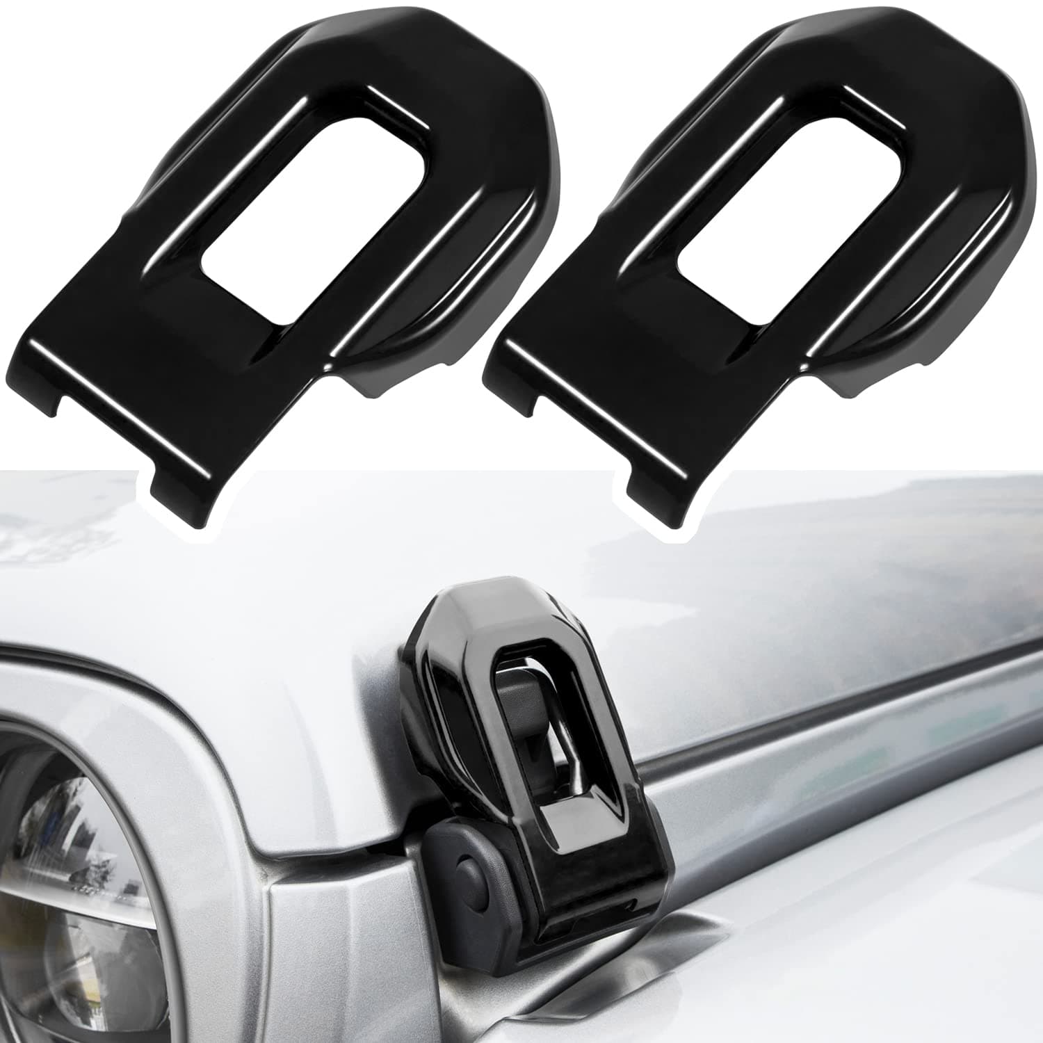 Hood Latch Lock Catch Brackets Cover for 2018-2024 Jeep Wrangler JL JLU Unlimited Sports Freedom Sahara Rubicon Gladiator JT 2-Door & 4-Door Exterior Accessories Decoration (Black 2PCS)