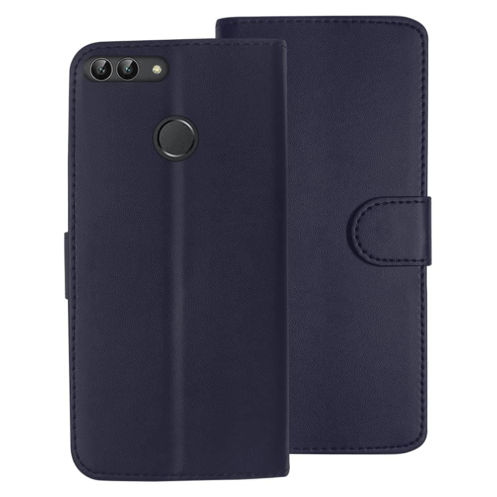 SDTEK Case Compatible with Huawei P Smart (2017/2018), Leather Wallet Flip Book Folio Wallet View Phone Cover Stand (Navy)