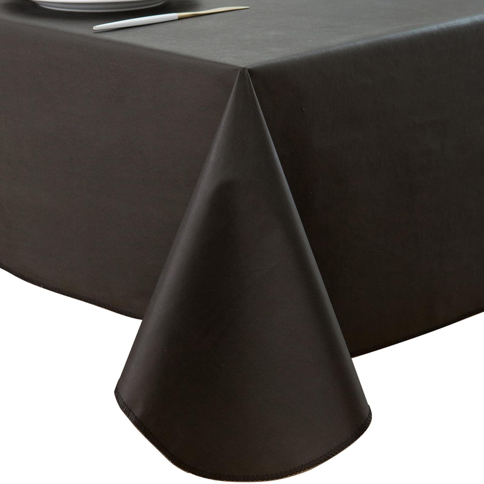 LIBERECOO Vinyl Tablecloth with Flannel Backing, Solid Black, Waterproof, Stain-Resistant, Easy-Clean Table Cover for Dining, Kitchen, and Outdoor Use, 60" x 102" Rectangle