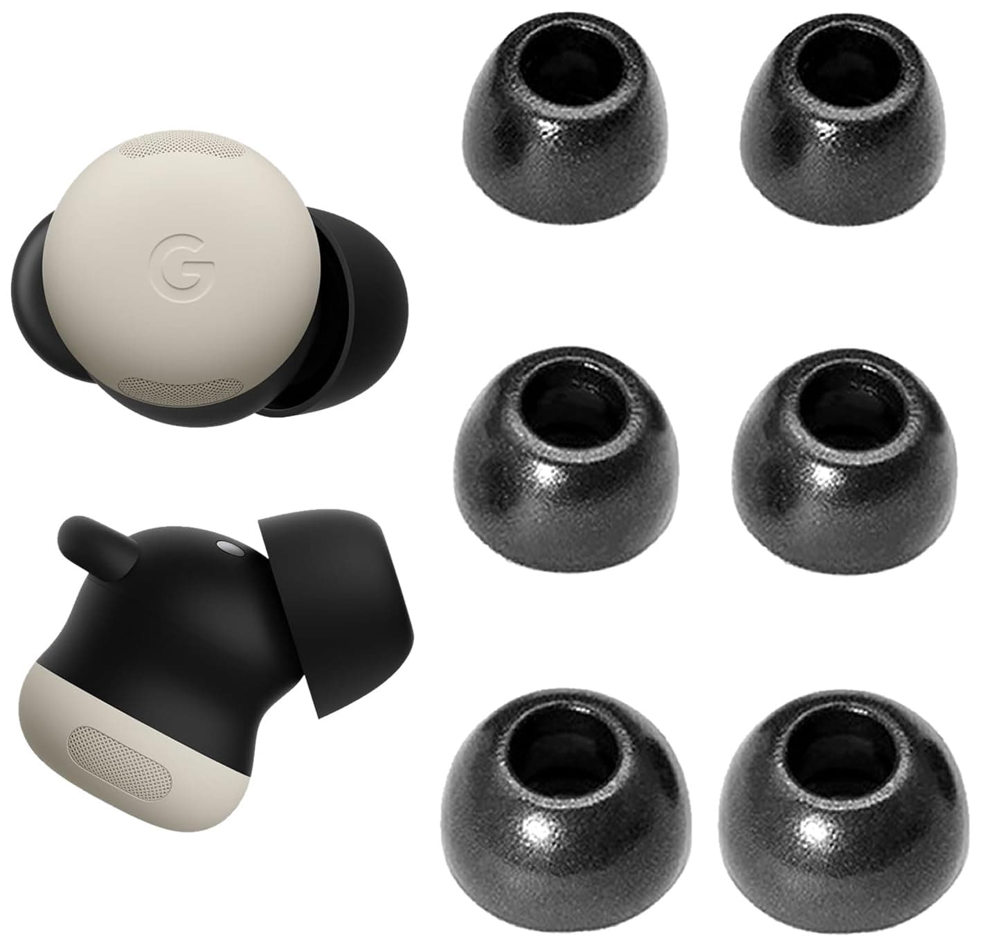 A-Focus for Pixel Buds Pro 2 Memory Foam Ear Tips, 3 Pairs Replacement Comfortable No Silicone Pain Fit in Case Eartips Cover Compatible with New Google Pixel Buds 2 Pro Black L/M/S