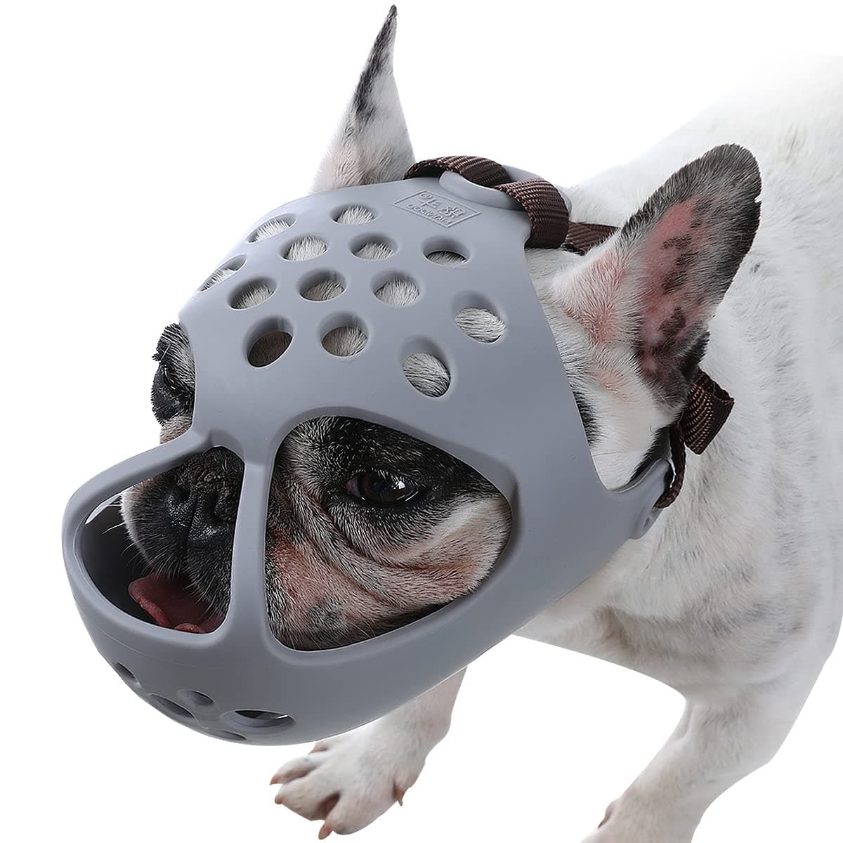 BARKLESS Dog Muzzle for Short Snout, Soft Frenchie Muzzle for Biting, Chewing, Licking for French Bulldogs Boston Terriers, Ideal for Flat-Faced Aggressive Dogs Grooming Walking, Allows Drinking