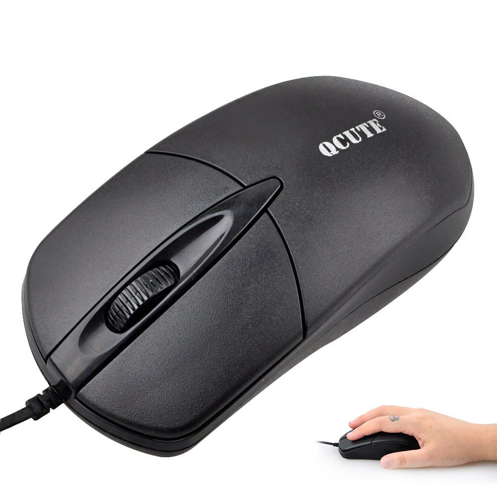 USB Wired Mouse,Qcute 3-Button Optical USB Wired Mouse Computer Mice with Great Sensitivity, Smooth Cursor, Comfortable Grip & Anti-Slip Scroll Wheel for PC, Computer & Laptop (Black Fit for Office)