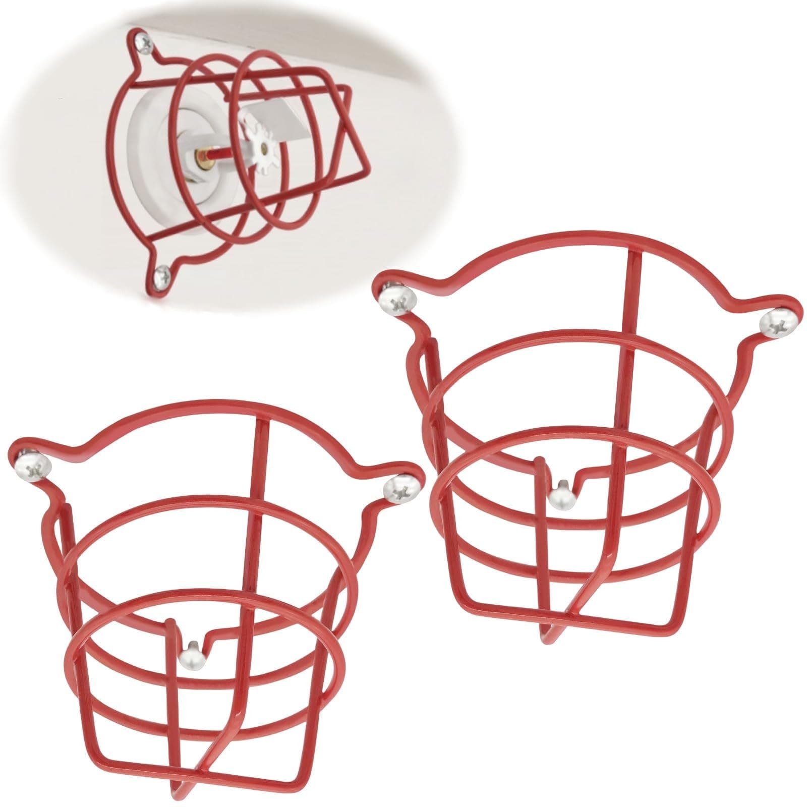 Happy Tree (2 Pack) Red Fire Sprinkler Head Guard Cage Protector Cover for Both 1/2" & 3/4" and for Protecting Flush Mount & Side Wall & Pendent Head Fire Sprinkler Covers for Ceiling