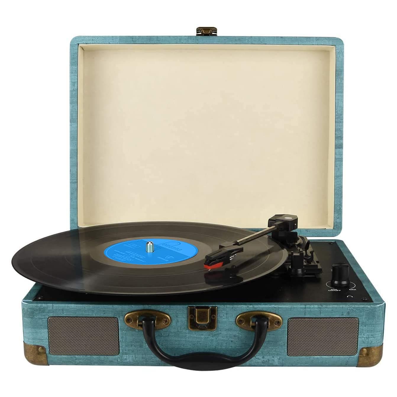 Vinyl Record Player Turntable with Built-in Bluetooth Receiver & 2 Stereo Speakers- 3 Speed 3 Size All-in-one Suitcase Record Player for Entertainment and Home Decoration- Auxiliary