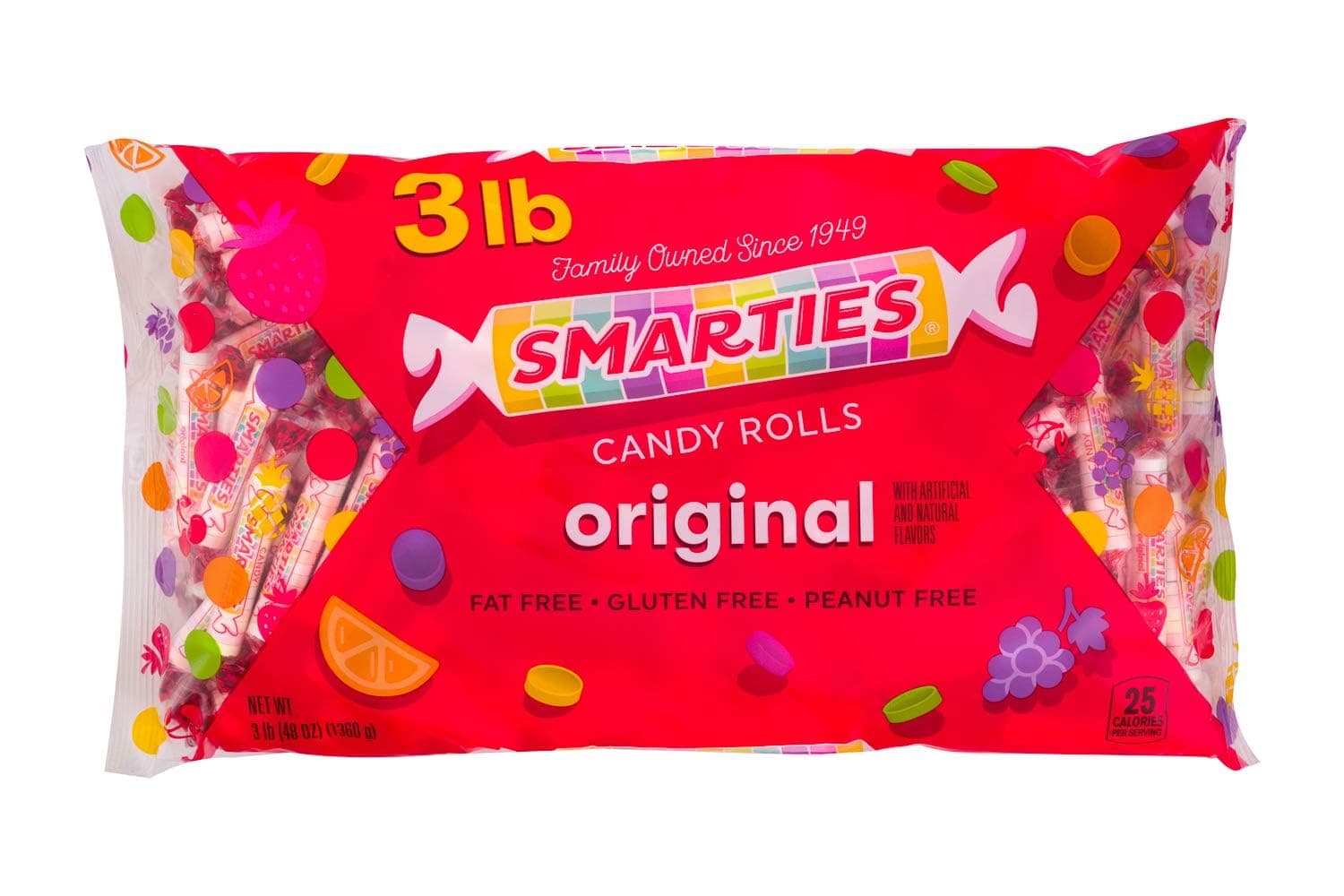 Smarties U.S. Toy Assorted Flavor Candy Rolls 3 Pound Value Bag 180 P