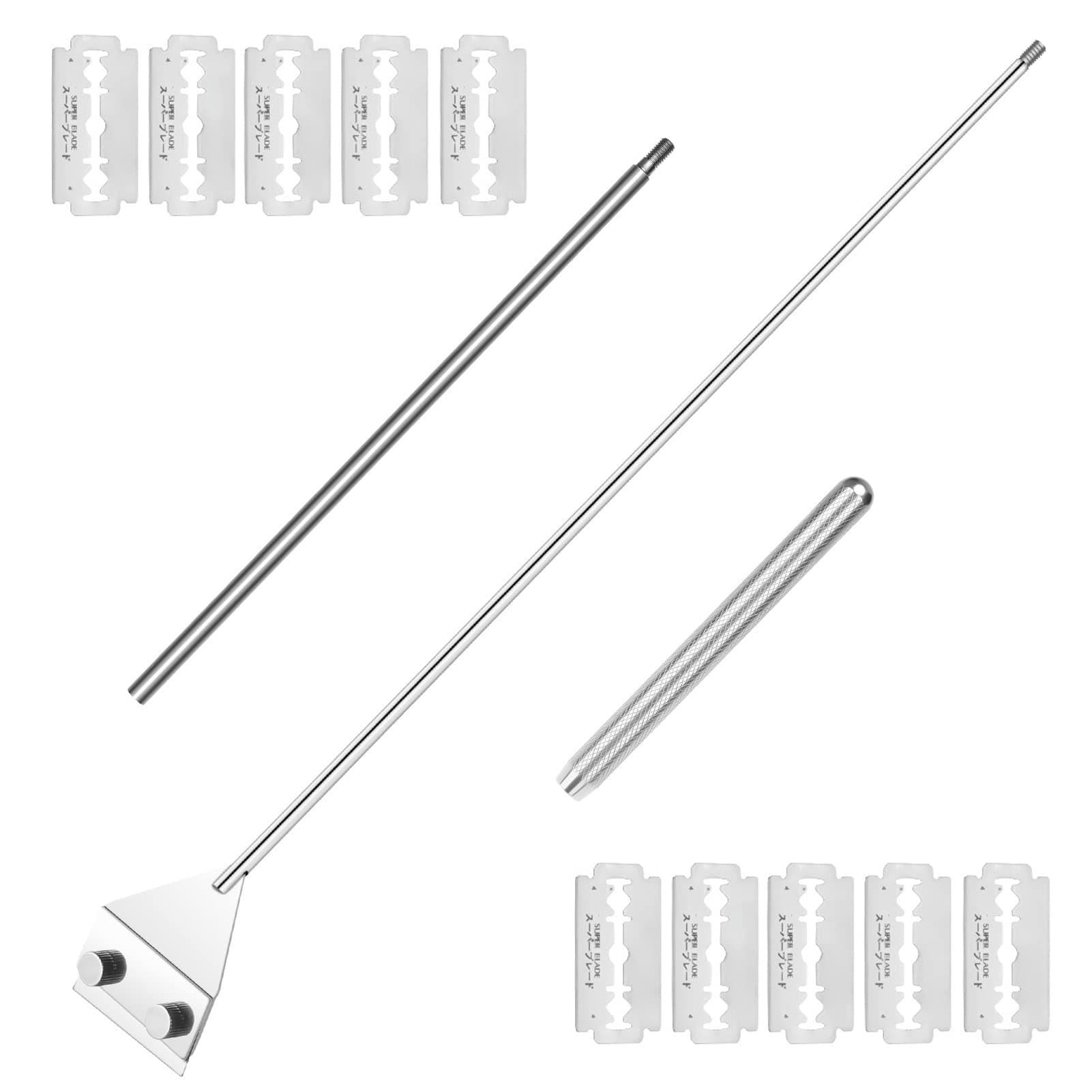 Algae Scraper for Glass Aquarium, Fish Tank Razor Blade Scraper with 10 Replaceable Razor Blades, Essential Aquarium Cleaning Tools. (Silver-25.6 Inch)
