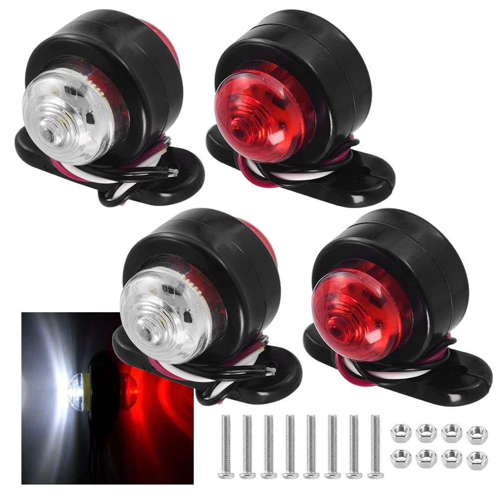 4 Pack LED Side Marker Lights, 12/ 24V Trailer Side Light White Red Double Sided Warning Indicator Lamps Parking Light Clearance Lights for Trailer Truck Lorry RV Caravan