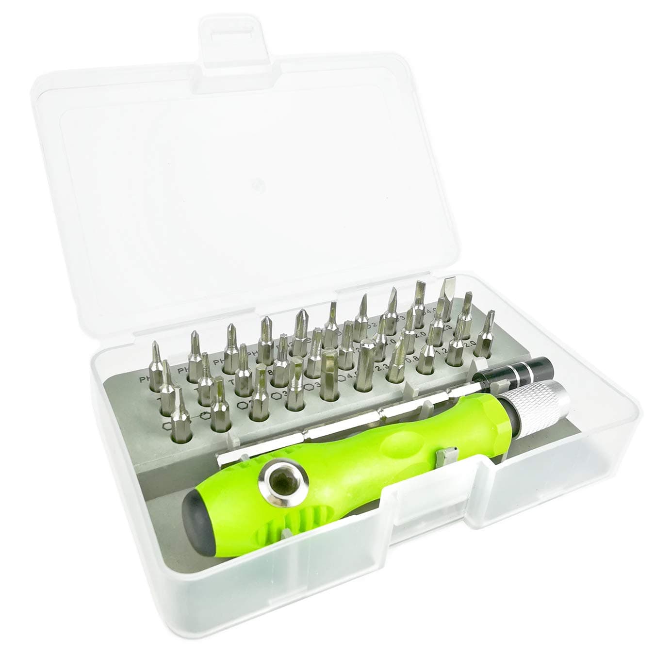 32 in 1 Small Screwdriver Set, precision screwdriver set with extension rod, replaceable screwdriver bit, Tiny Repair Tool Kit for Glasses, Watch, Phone, Mac, IPad and More (Green)