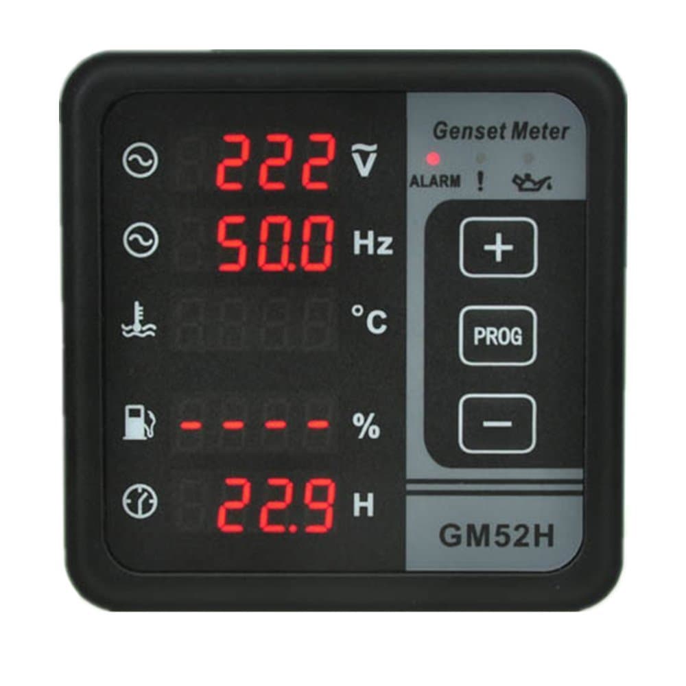 5 in 1 Digital Multi-Function Genset Generator Panel Meter Hour Voltage Frequency Engine Gauge Coolant Water Temperature Fuel Level Indicator Gauge Kit Alarm Function GM52H DC 9-36V
