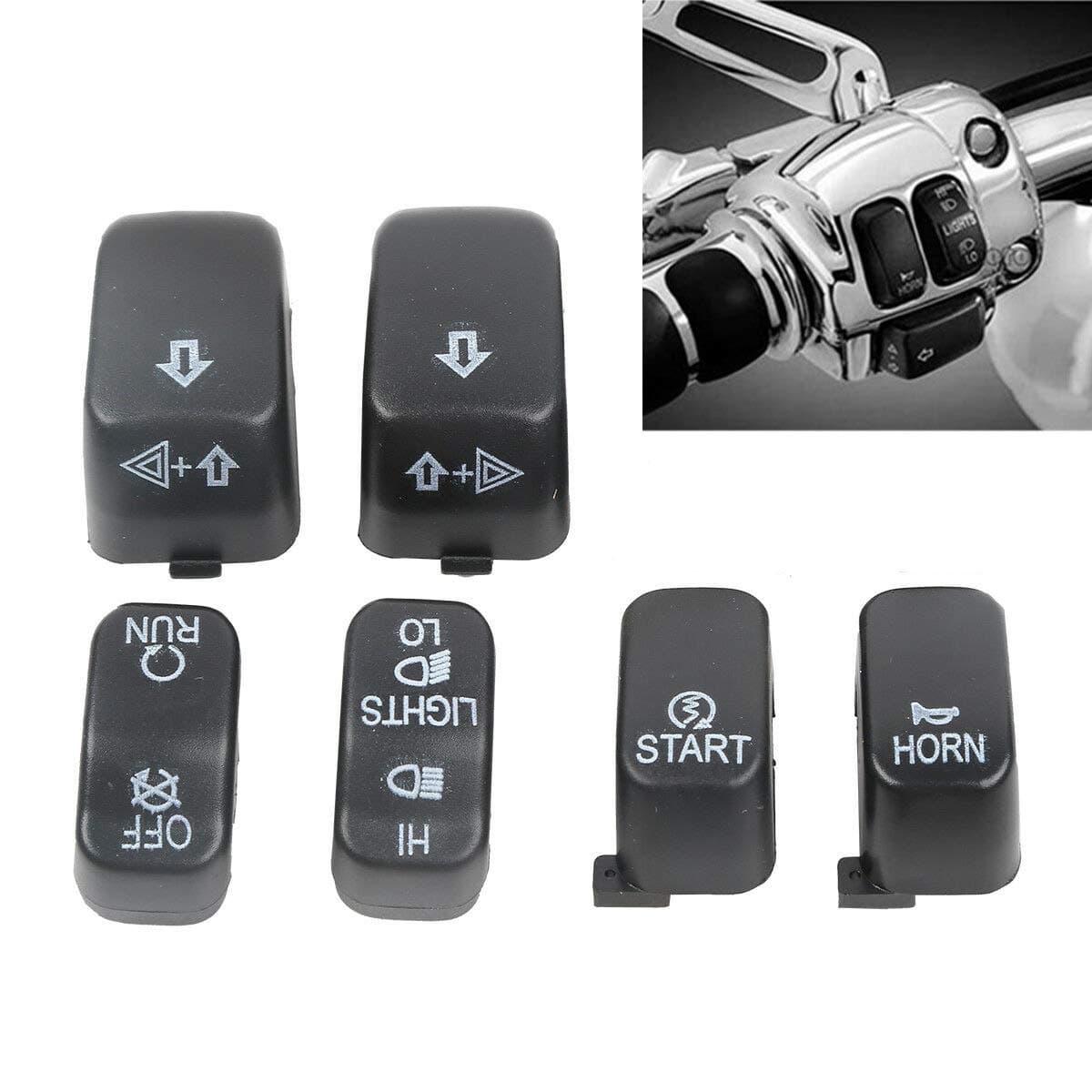 6 pcs Black Chrome Hand Control Switch Button Covers Caps For Harley Dyna Electra Glide Softail Heritage Softail 96-13 (black)