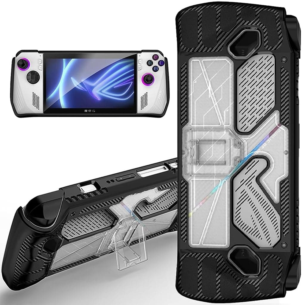 Case for Rog Ally, Rog Ally Game Console Protector, Anti-Scratch TPU Cover with Folding Kickstand, Transparent PC + TPU Case Non-Slip Protective Case Skin Cover, Not Include the Console