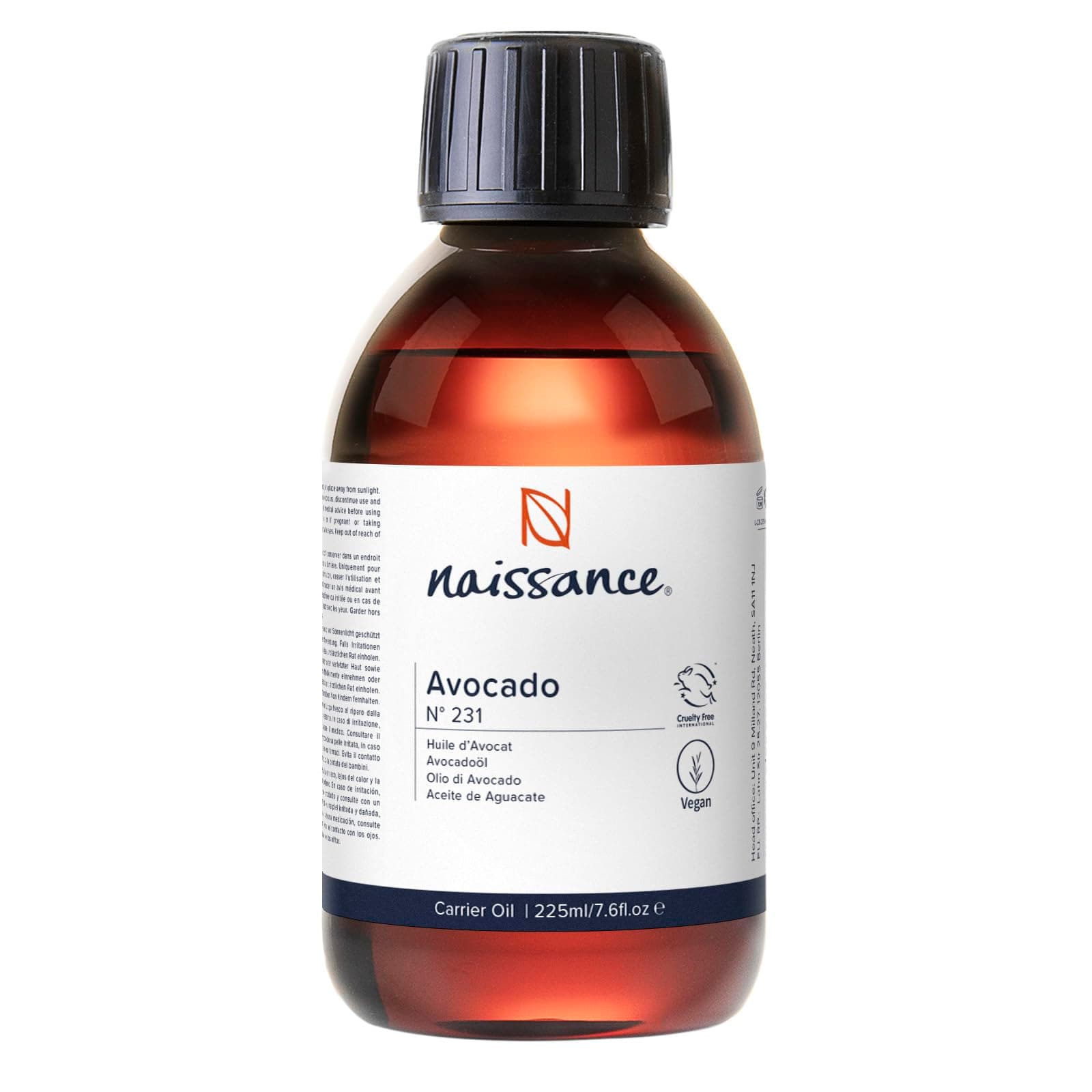 Avocado Oil (No. 231) - 225ml - Natural, Vegan - Moisturiser for Skin, Face, Nails, Body, Hair, Growth, Nails, Soap Making, Massage