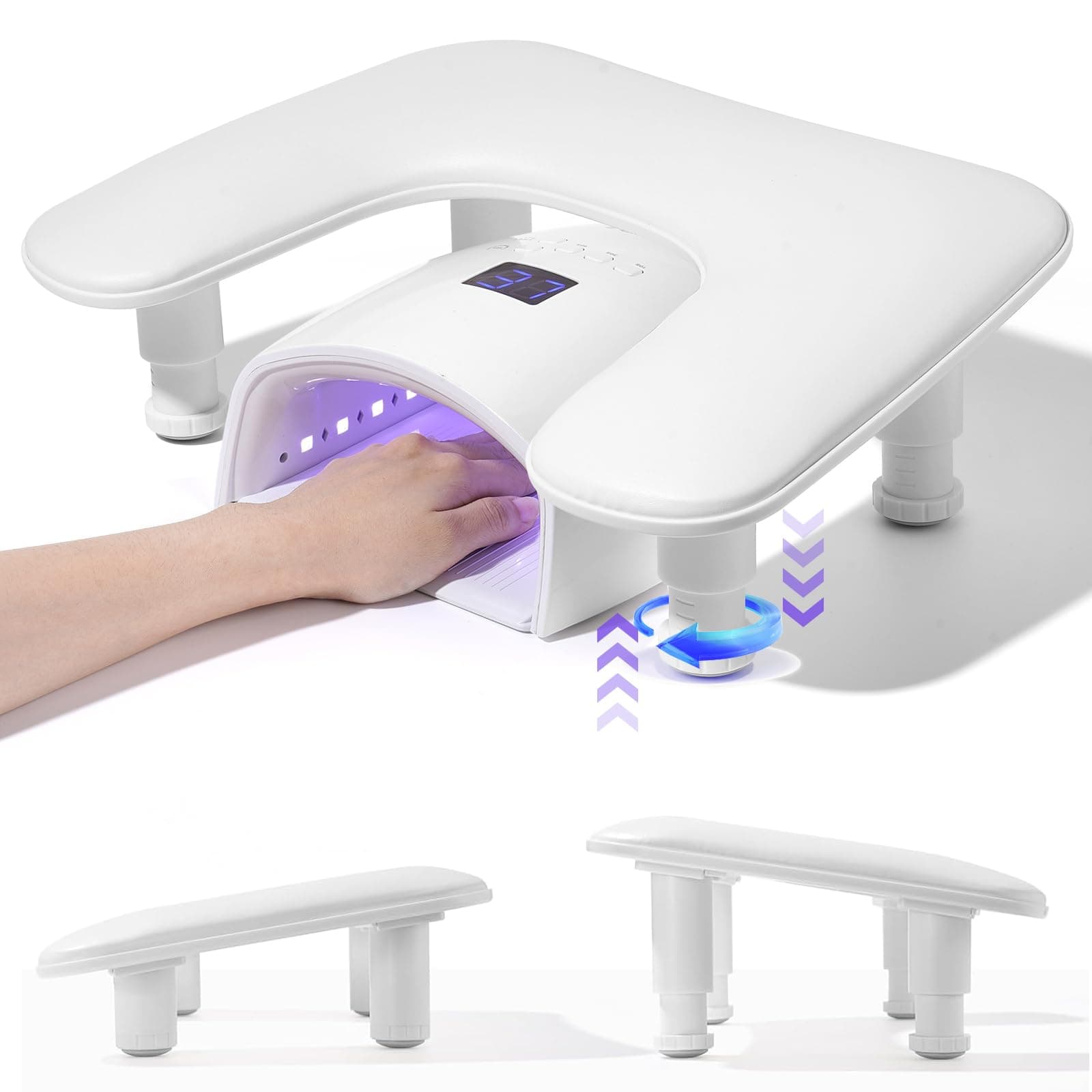Quaferen Big Arm Rest for Nails Tech: 2nd Generation U-shaped Manicure Nail Arm Rest Stand Height Adjustable White Armrest Microfiber PU Leather Hand Rest Pillow for Acrylic Nails