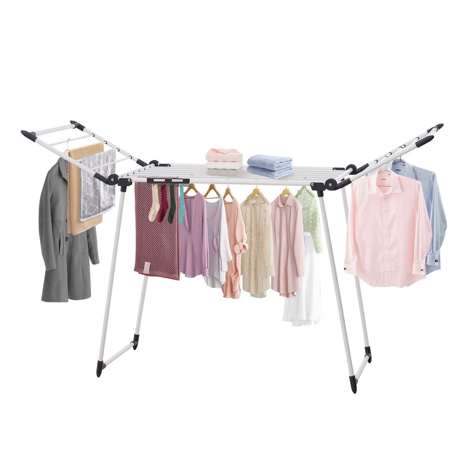 Clothes Drying Rack, Gullwing Laundry Rack, Collapsible, Space-Saving Laundry Rack, with Sock Clips, for Clothes, Towels, Linens, Indoor/Outdoor